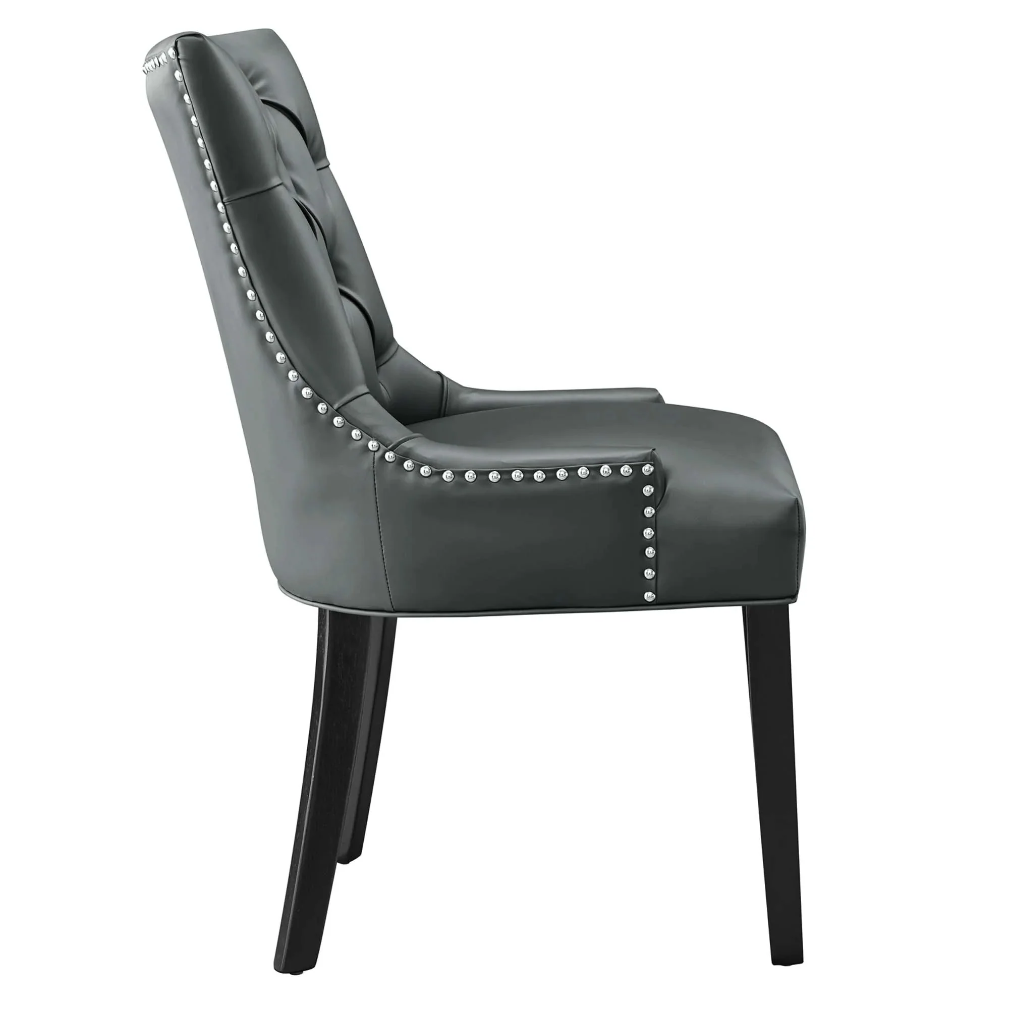 Tufted Vegan Leather Dining Side Chair with Nailhead Trim - Image 3