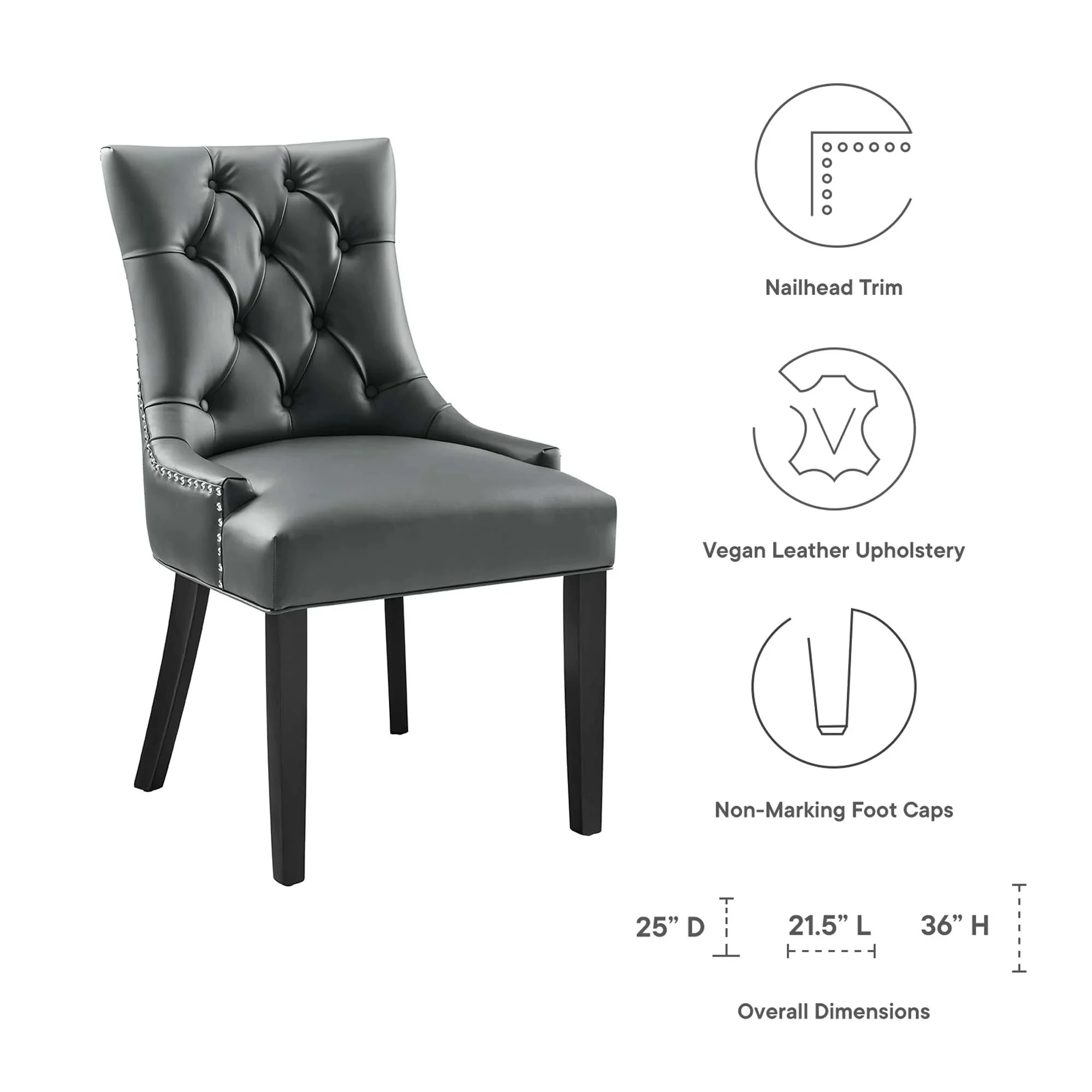 Tufted Vegan Leather Dining Side Chair with Nailhead Trim - Image 5