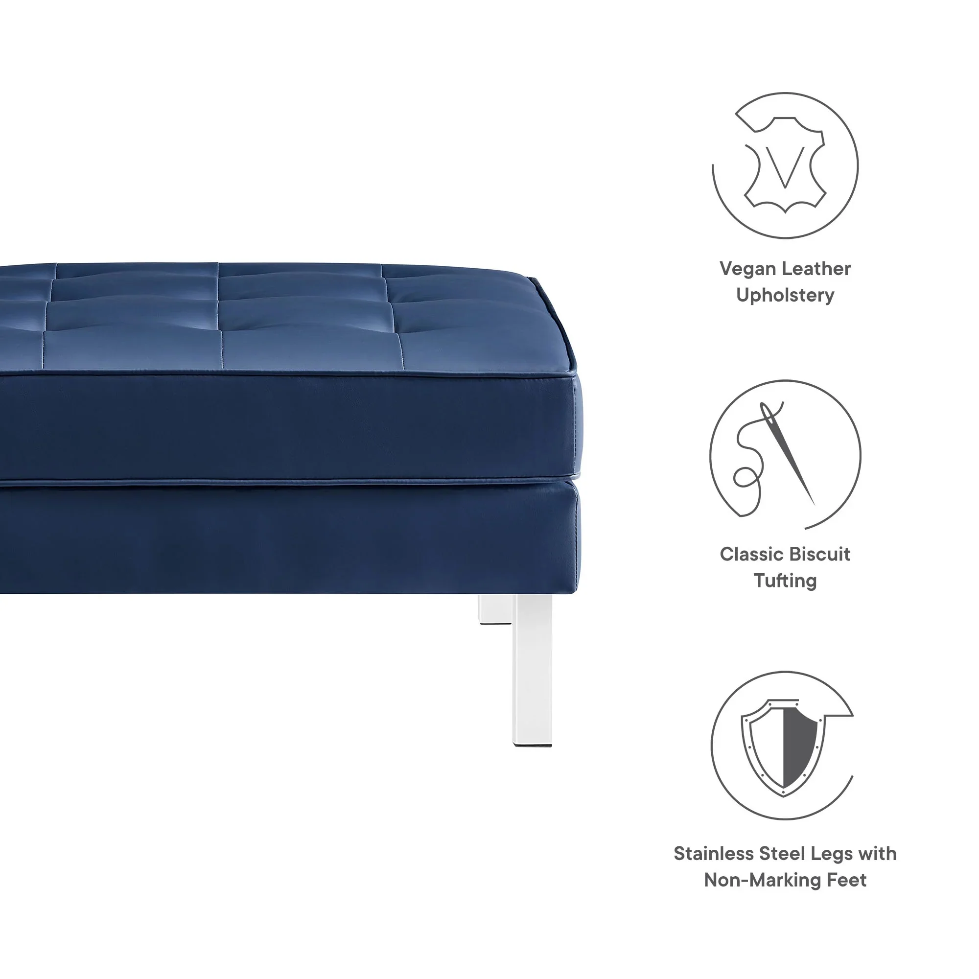 Tufted Vegan Leather Ottoman with Metal Legs – 28 Inch - Image 18