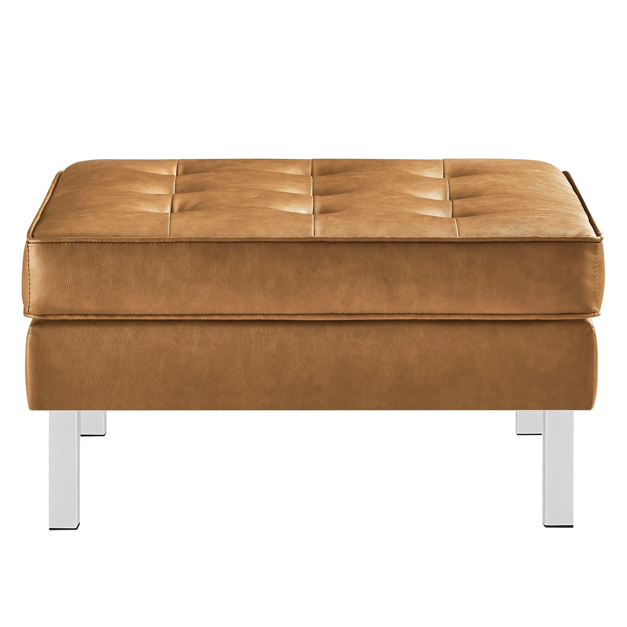 Tufted Vegan Leather Ottoman with Metal Legs – 28 Inch - Image 28