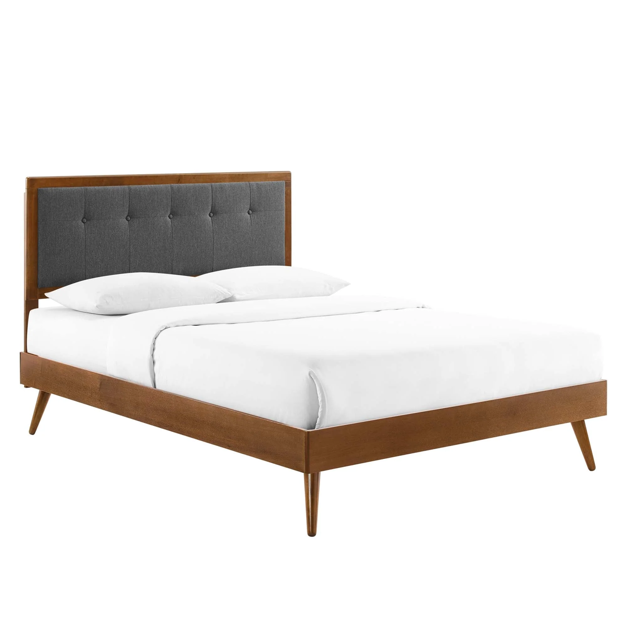 Tufted Wood Platform Bed with Splayed Legs - Image 13