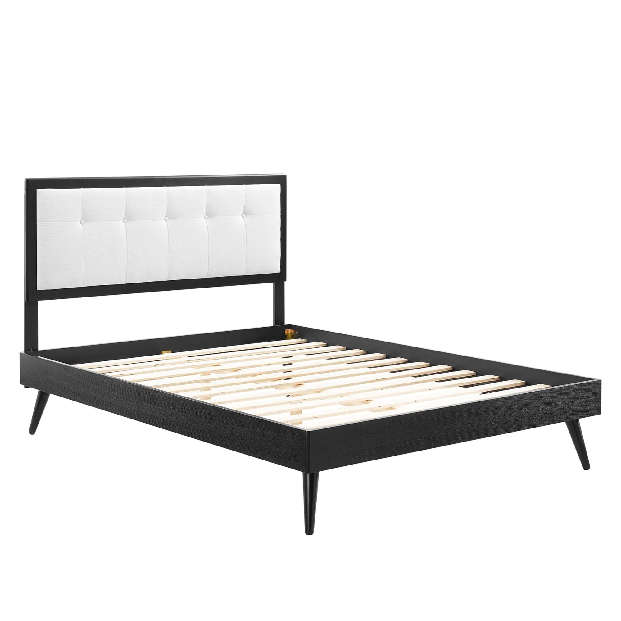 Tufted Wood Platform Bed with Splayed Legs - Image 59