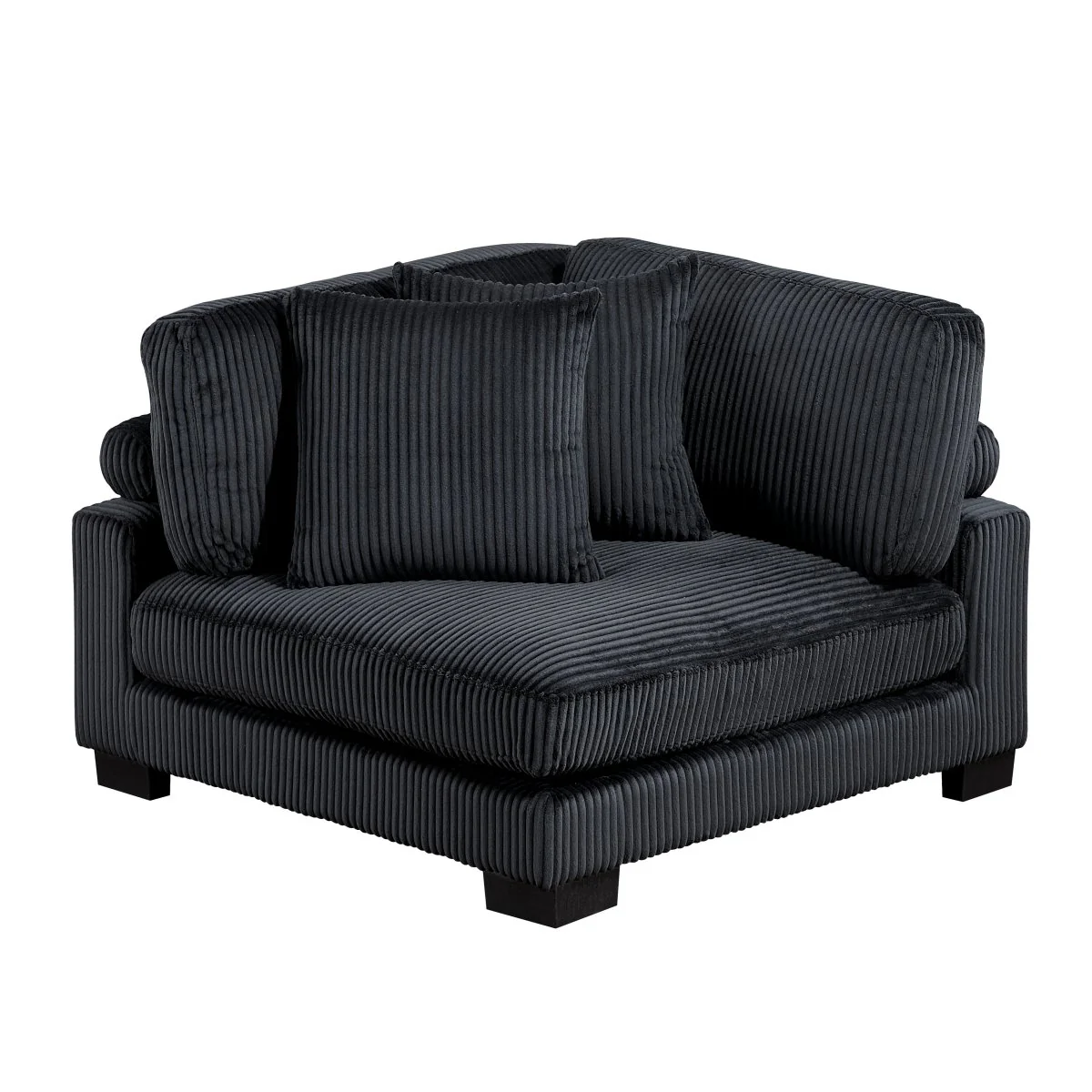 Turbo 135 in. W Pillow Top Arm Corduroy Fabric Rectangle Sofa in Black - Image 5