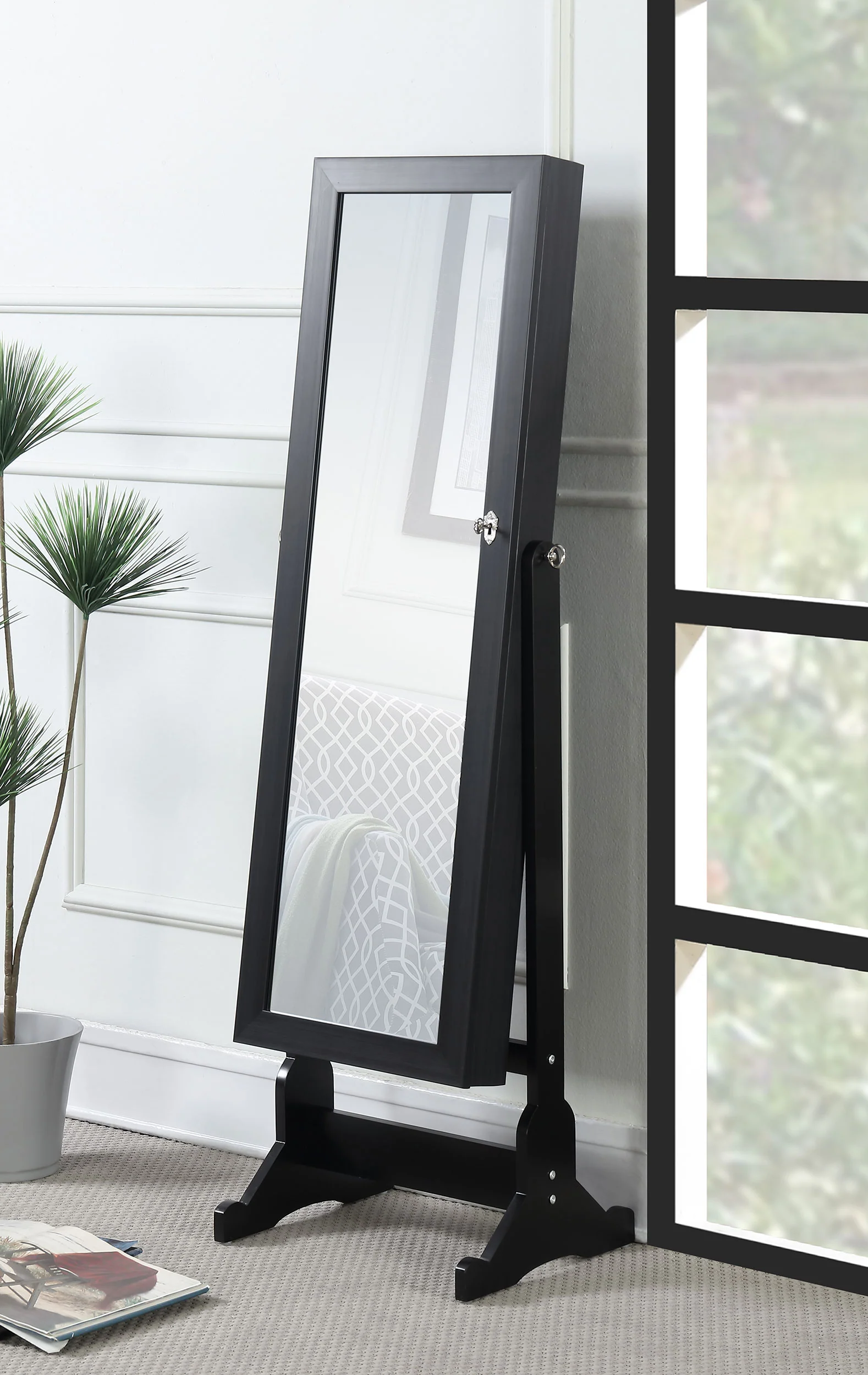 Tutuola Cheval Mirror with Jewelry Storage - Black - Image 5