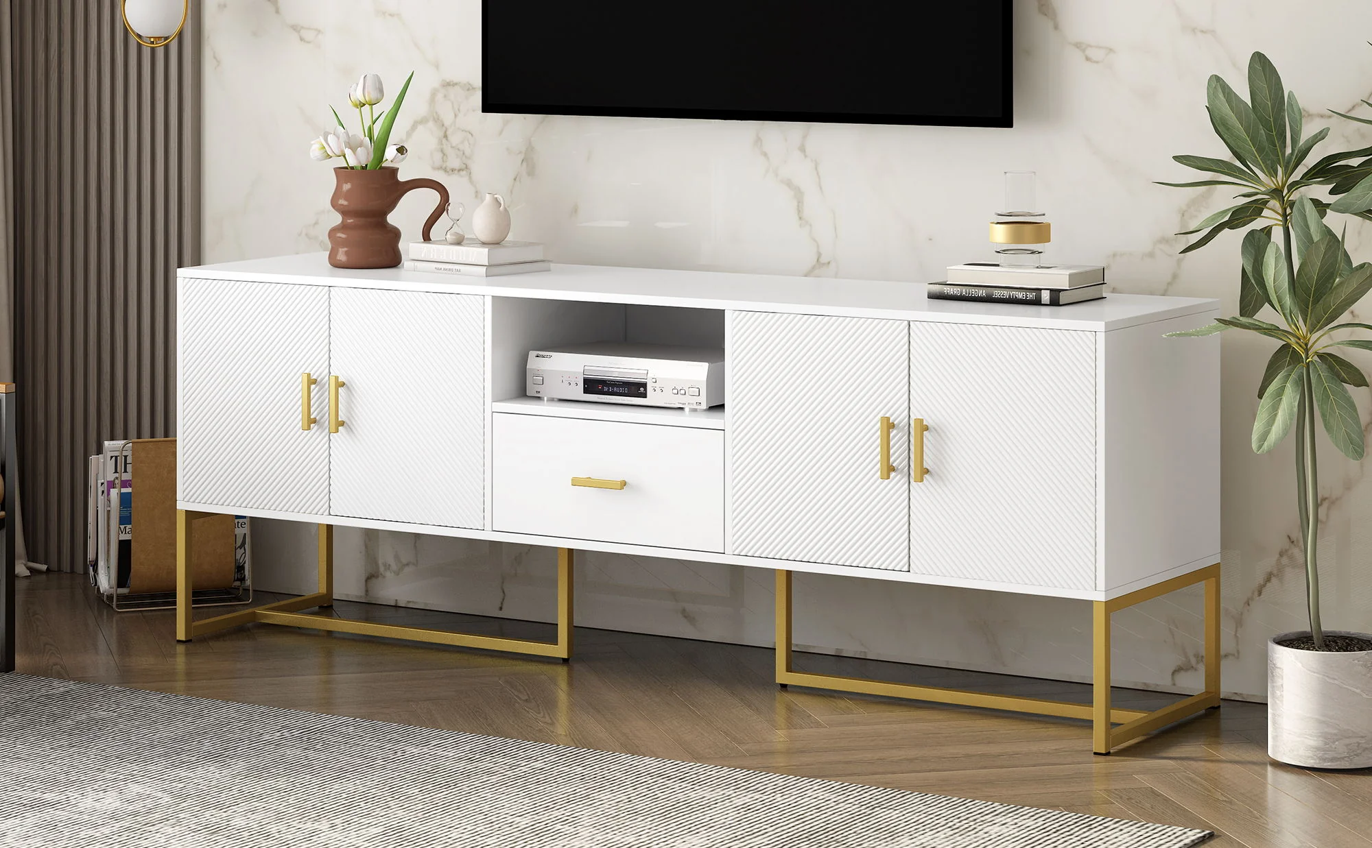 TV Cabinet With 1 Drawer, 2 Cabinets, Handles And Anti-Tip Device - Image 7
