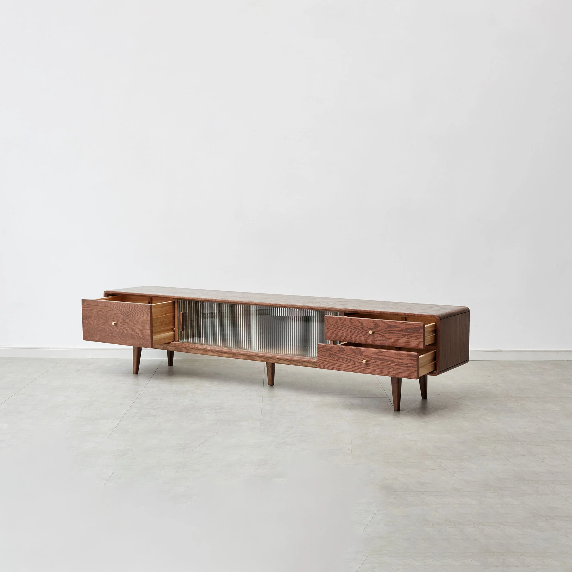 TV Cabinet With Chinese Changhong Glass Doors, Two Drawer Storage Space TV Standing - Image 4