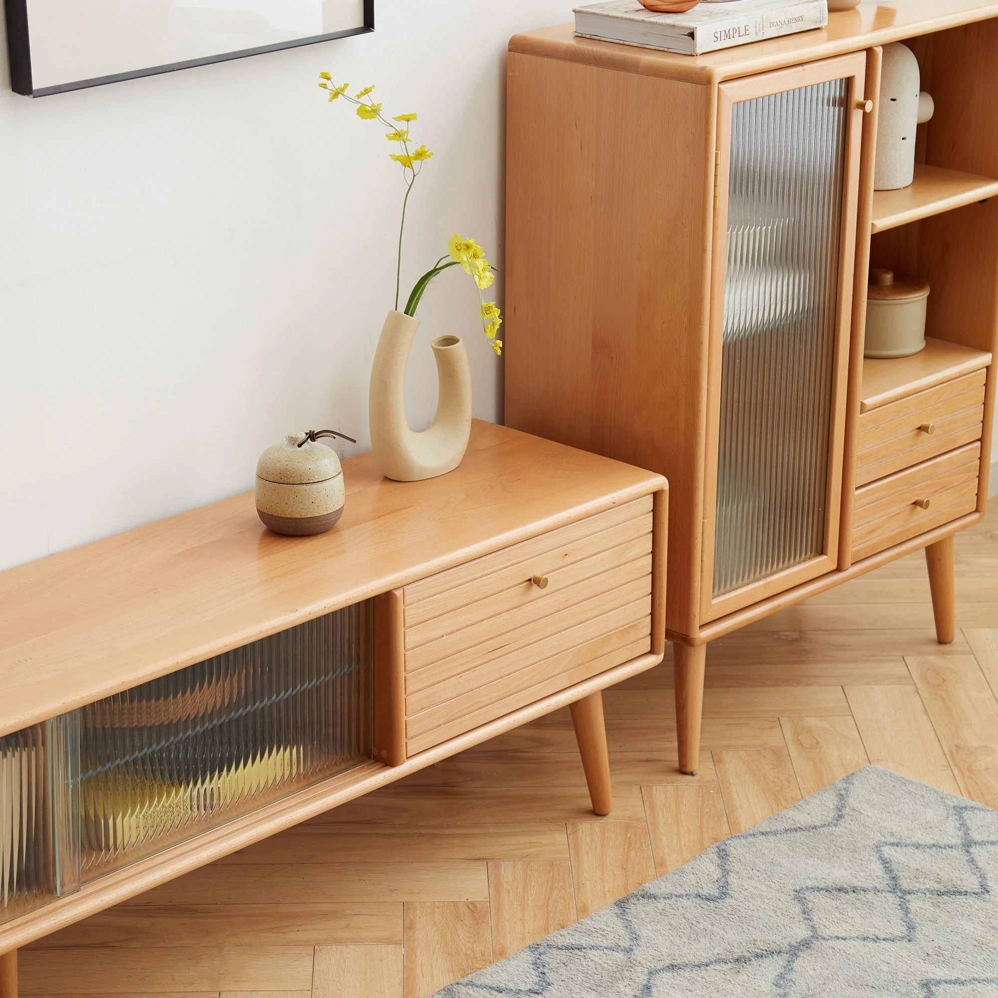 TV Cabinet With Chinese Changhong Glass Doors, Two Drawer Storage Space TV Standing - Image 5