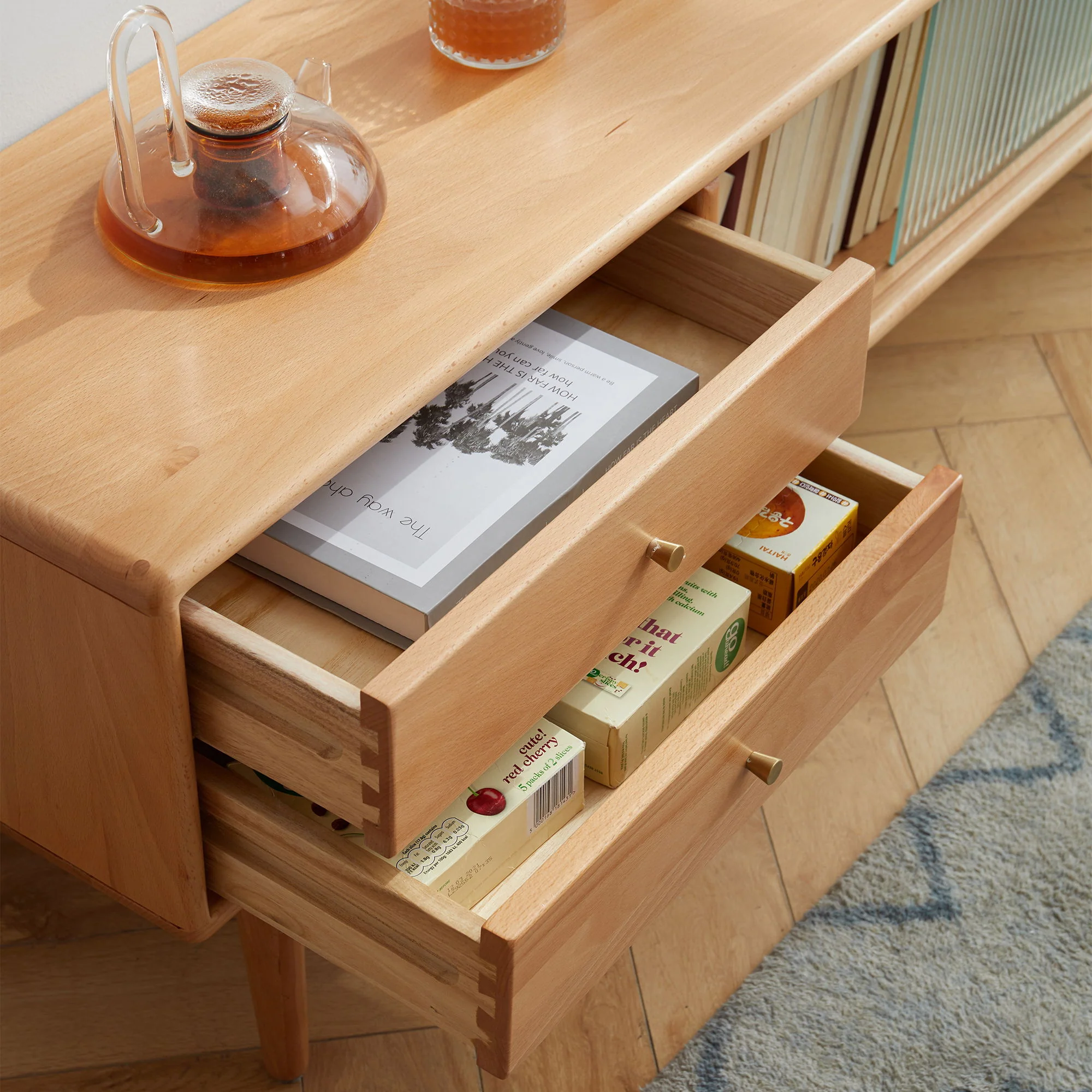 TV Cabinet With Chinese Changhong Glass Doors, Two Drawer Storage Space TV Standing - Image 7