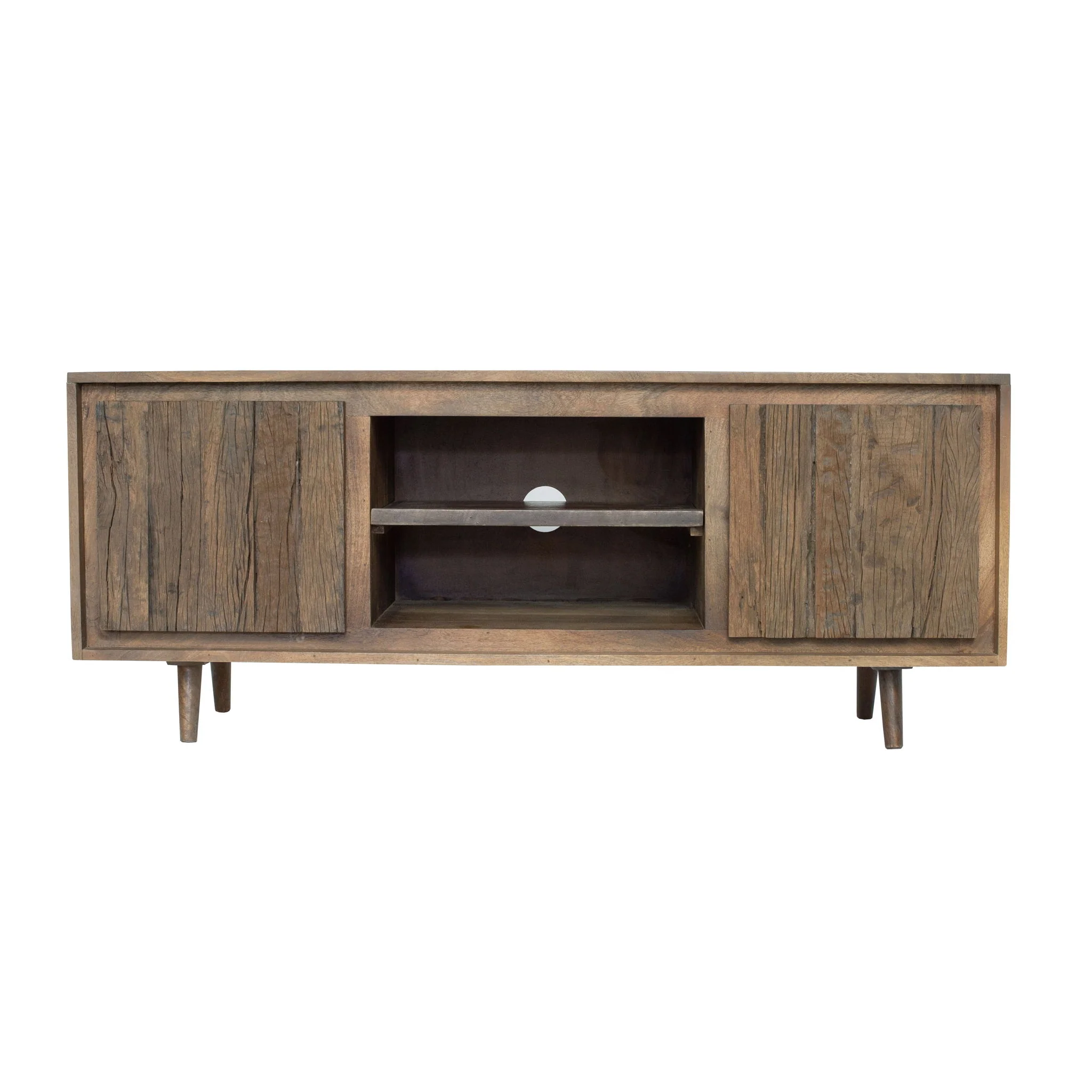 TV Cabinet With Recycle Wood 2 Door - Brown - Image 4