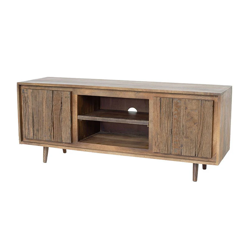 TV Cabinet With Recycle Wood 2 Door - Brown - Image 7