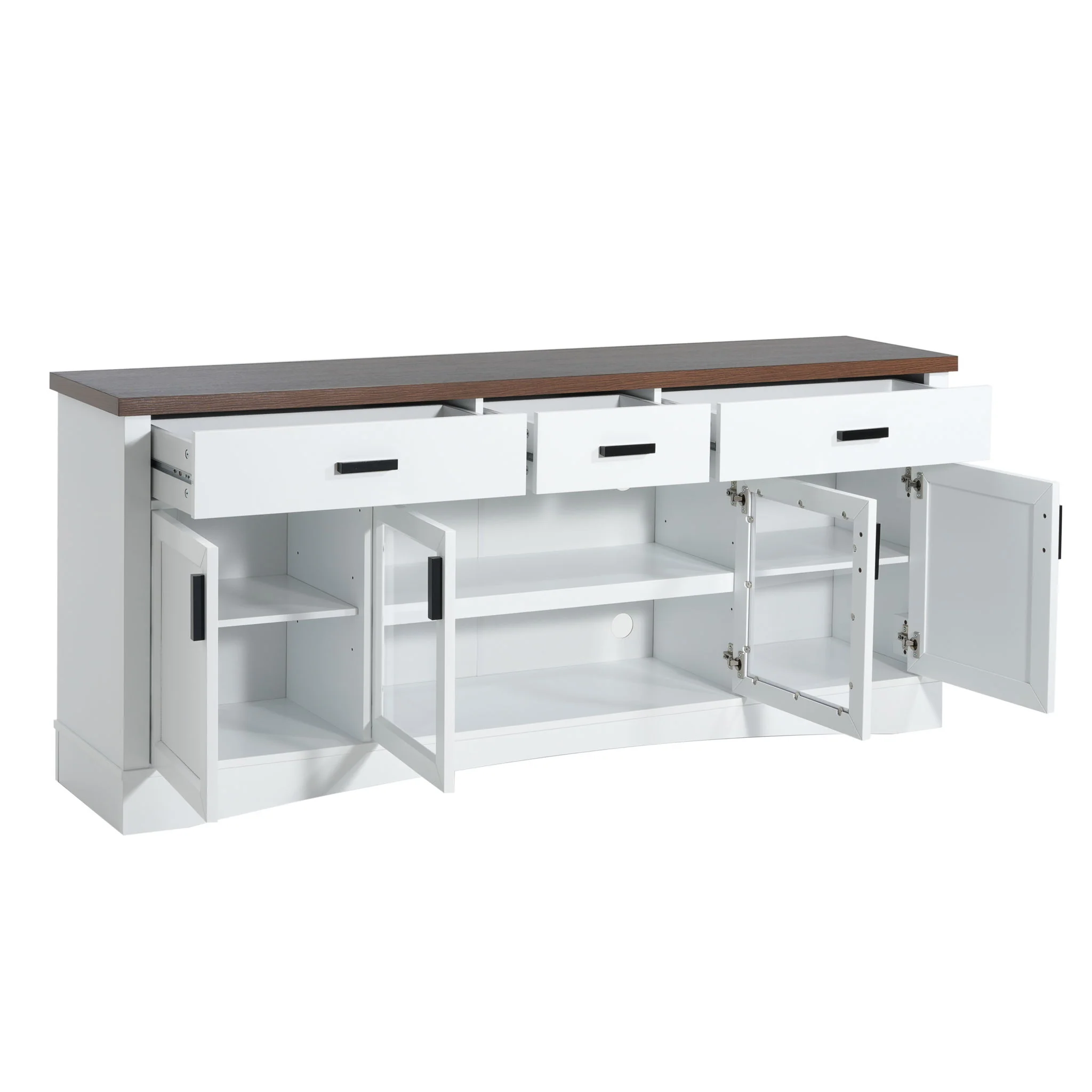 TV Console Stand, Glass Doors & Storage Drawers, Adjustable Shelves - Image 12