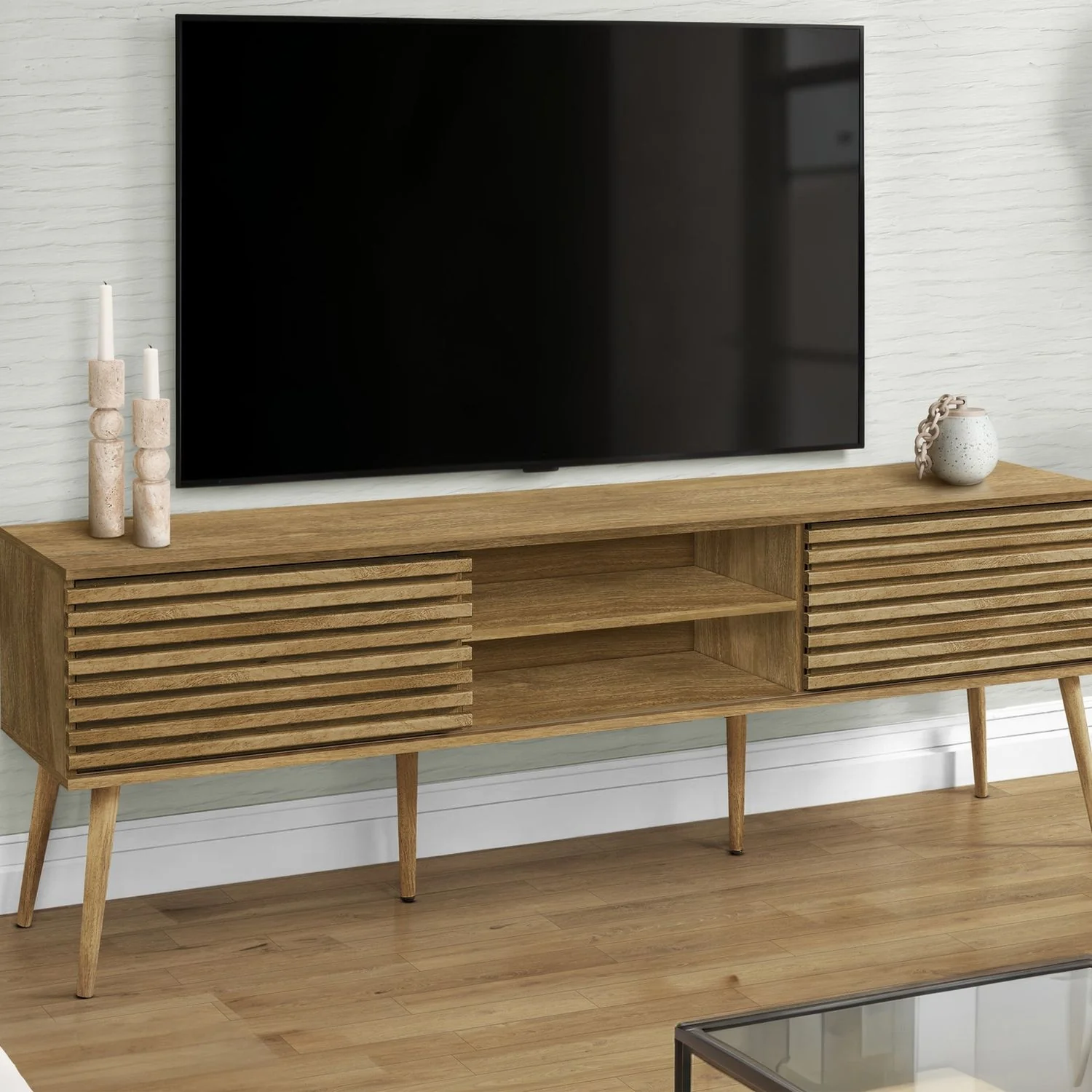 TV Stand, 72 Inch, Media Entertainment Center, Storage Cabinet, Console, Storage Shelves, Contemporary & Modern - Walnut - Image 3