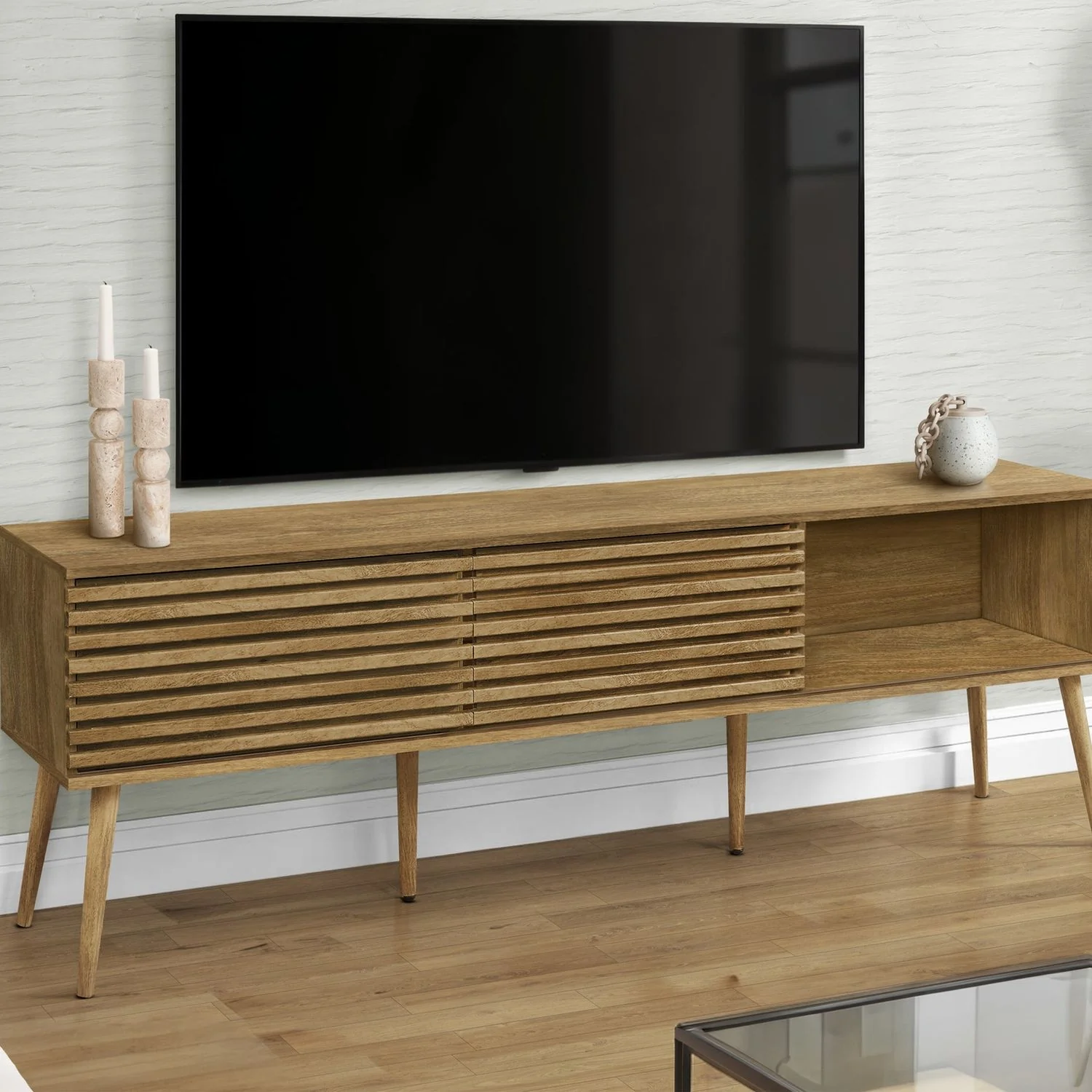 TV Stand, 72 Inch, Media Entertainment Center, Storage Cabinet, Console, Storage Shelves, Contemporary & Modern - Walnut - Image 5