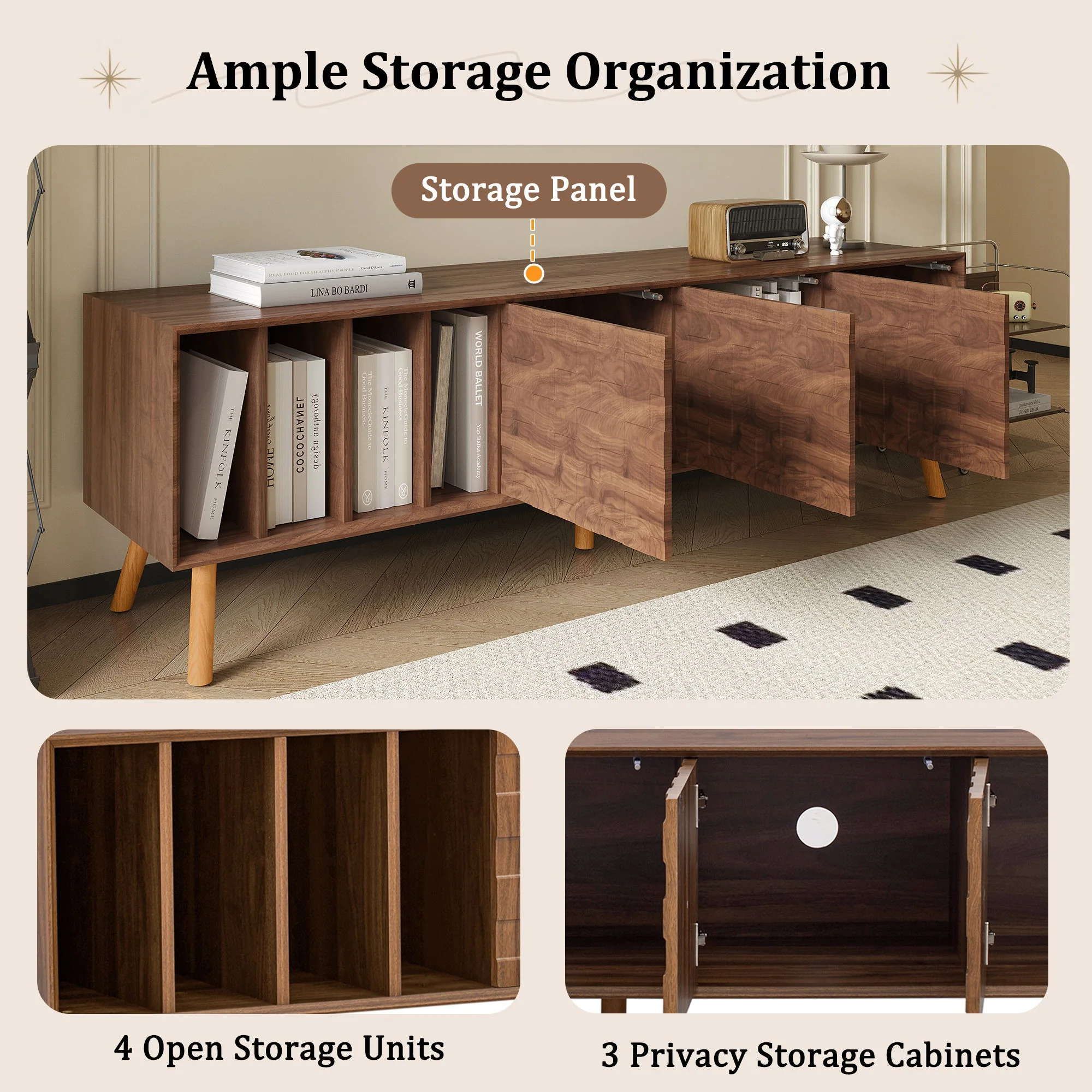 TV Stand, Cabinet For Living Room, Fits TVs Up To 80" - Walnut - Image 2