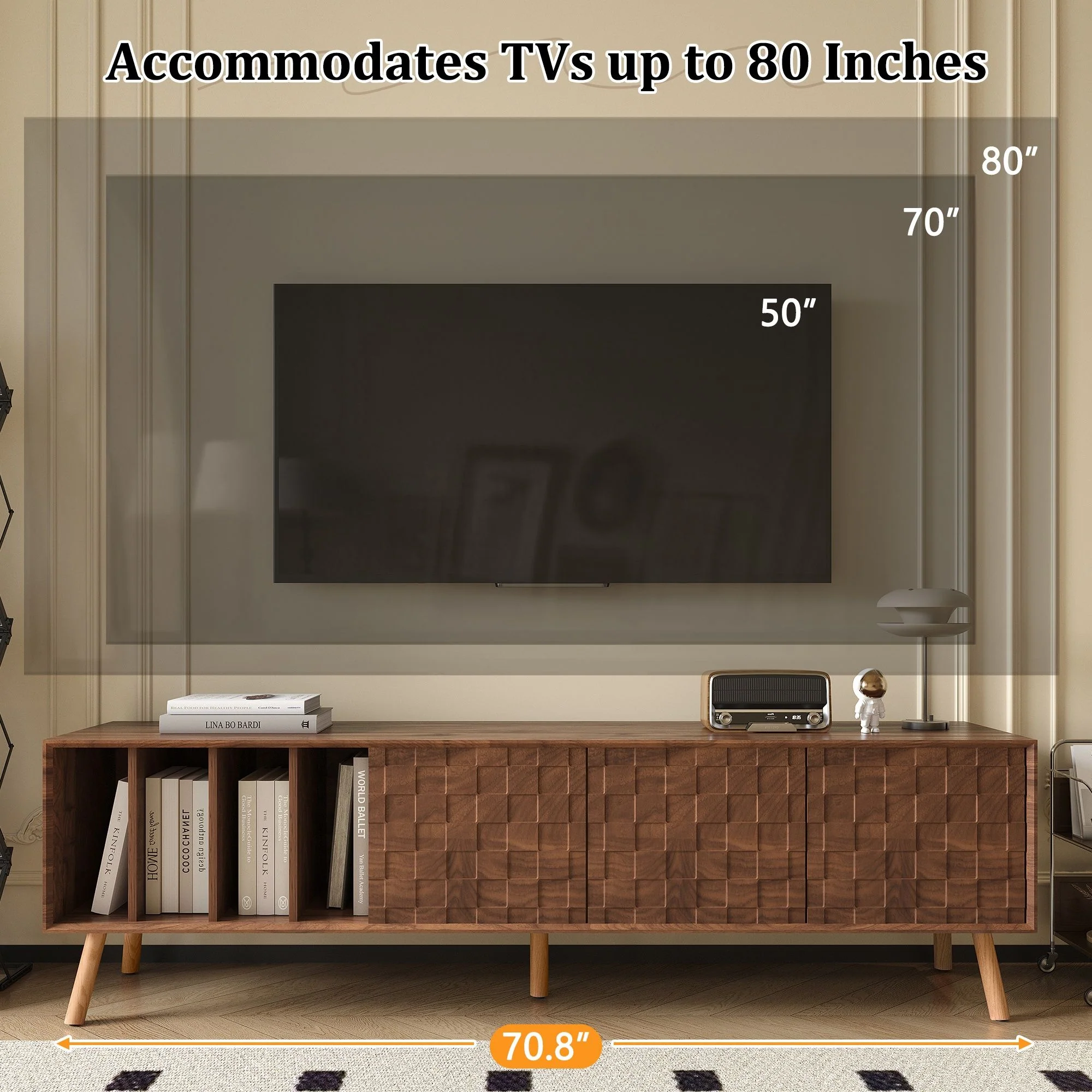 TV Stand, Cabinet For Living Room, Fits TVs Up To 80" - Walnut - Image 5