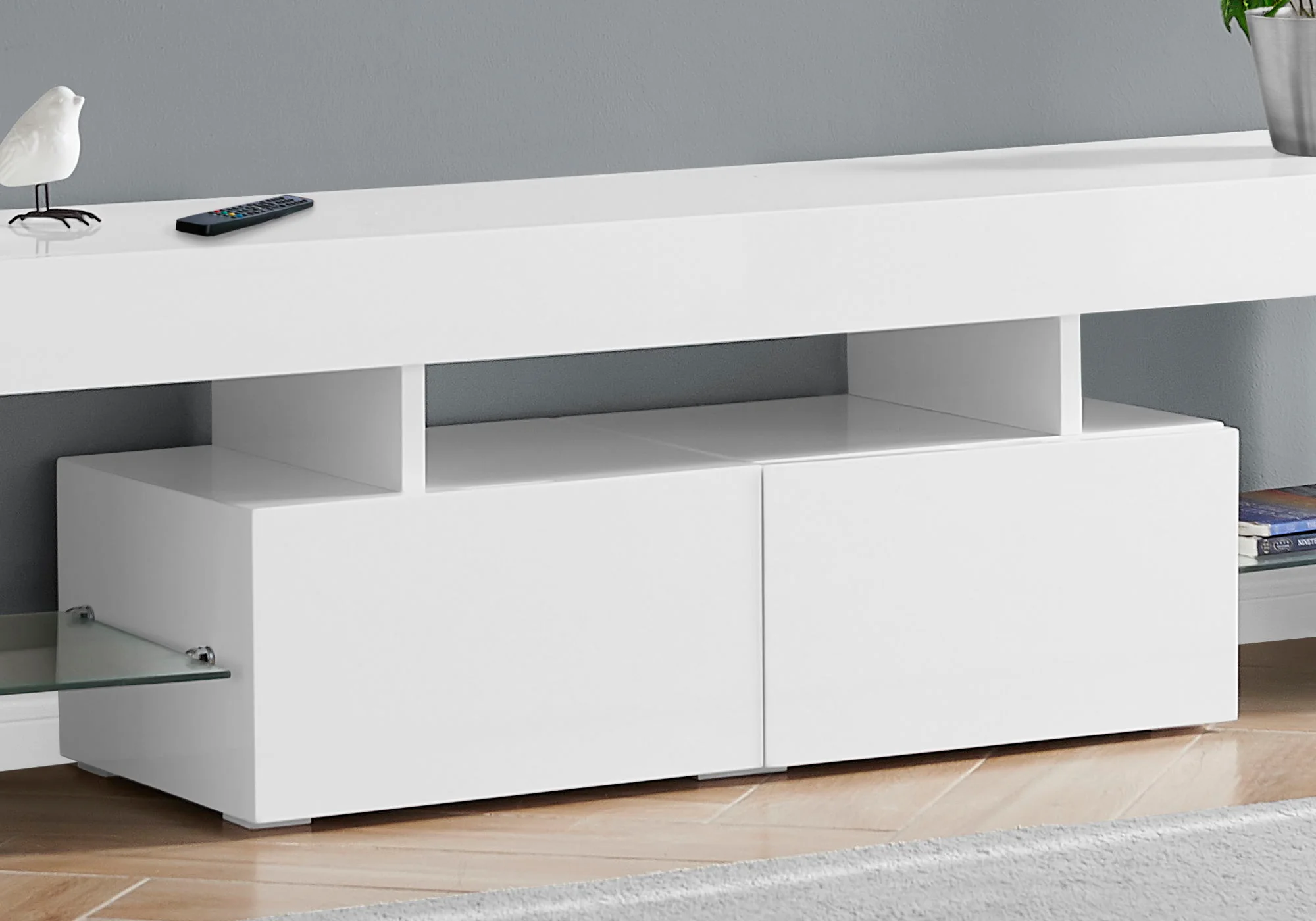 TV Stand, Console, Media Entertainment Center, Storage Cabinet, Glossy Contemporary & Modern - White - Image 4