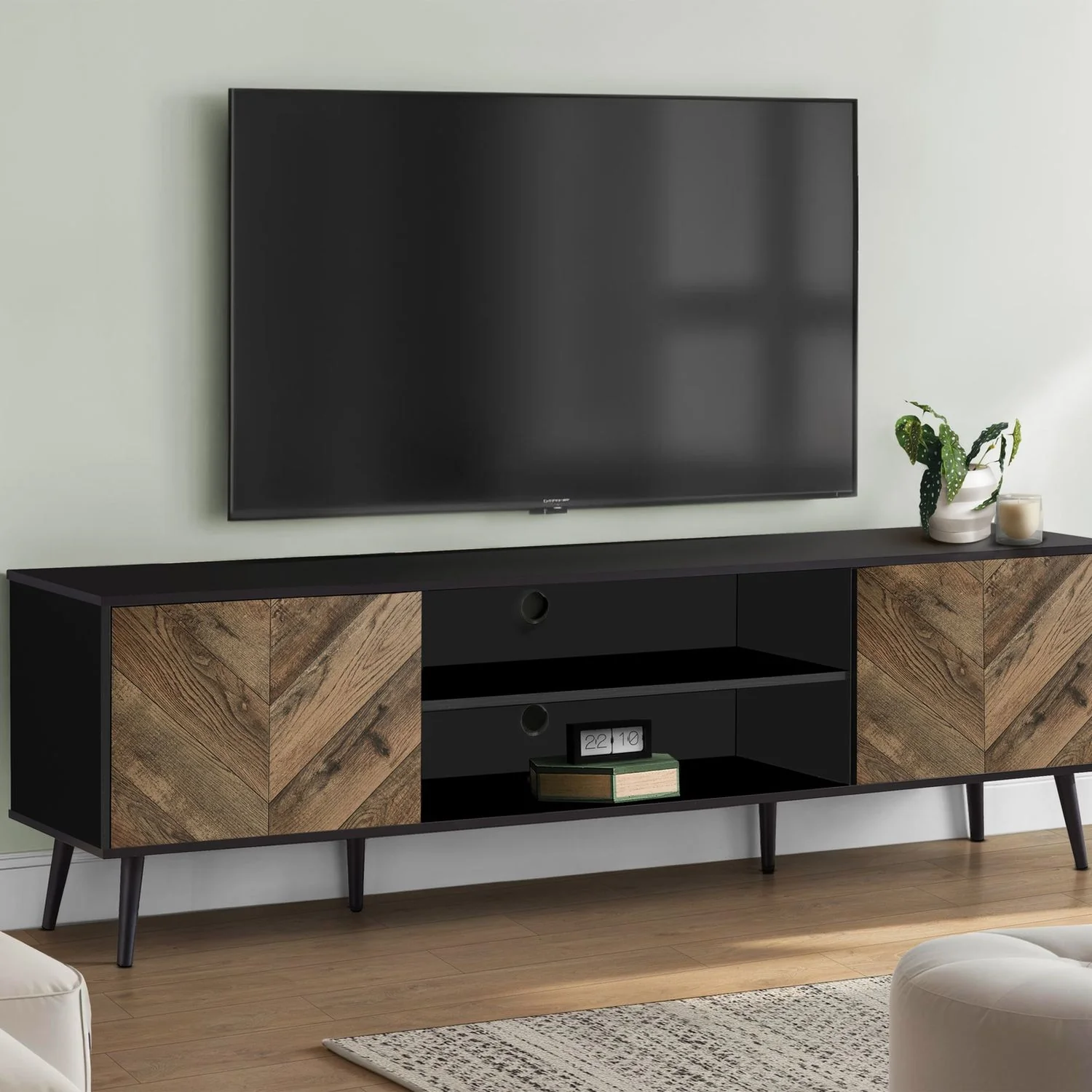 TV Stand, Console, Media Entertainment Center, Storage Cabinet, Modern Design - Black - Image 3