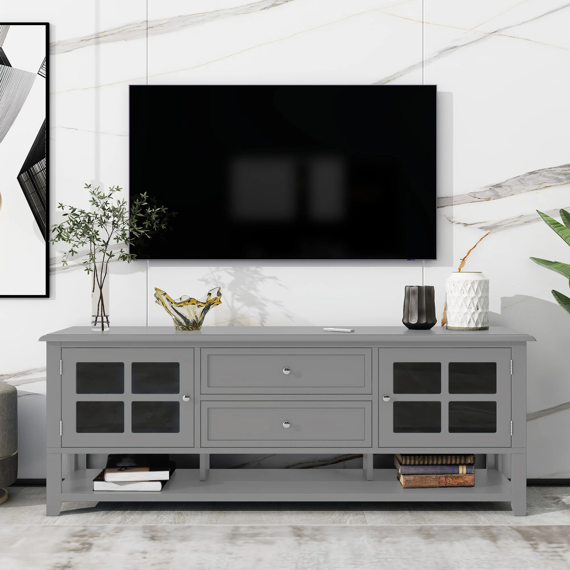 TV Stand, Entertainment Center With Dual Drawers And Hidden Storage, Cabinet With Soft Closing Doors And Sleek Panel Design - Image 14