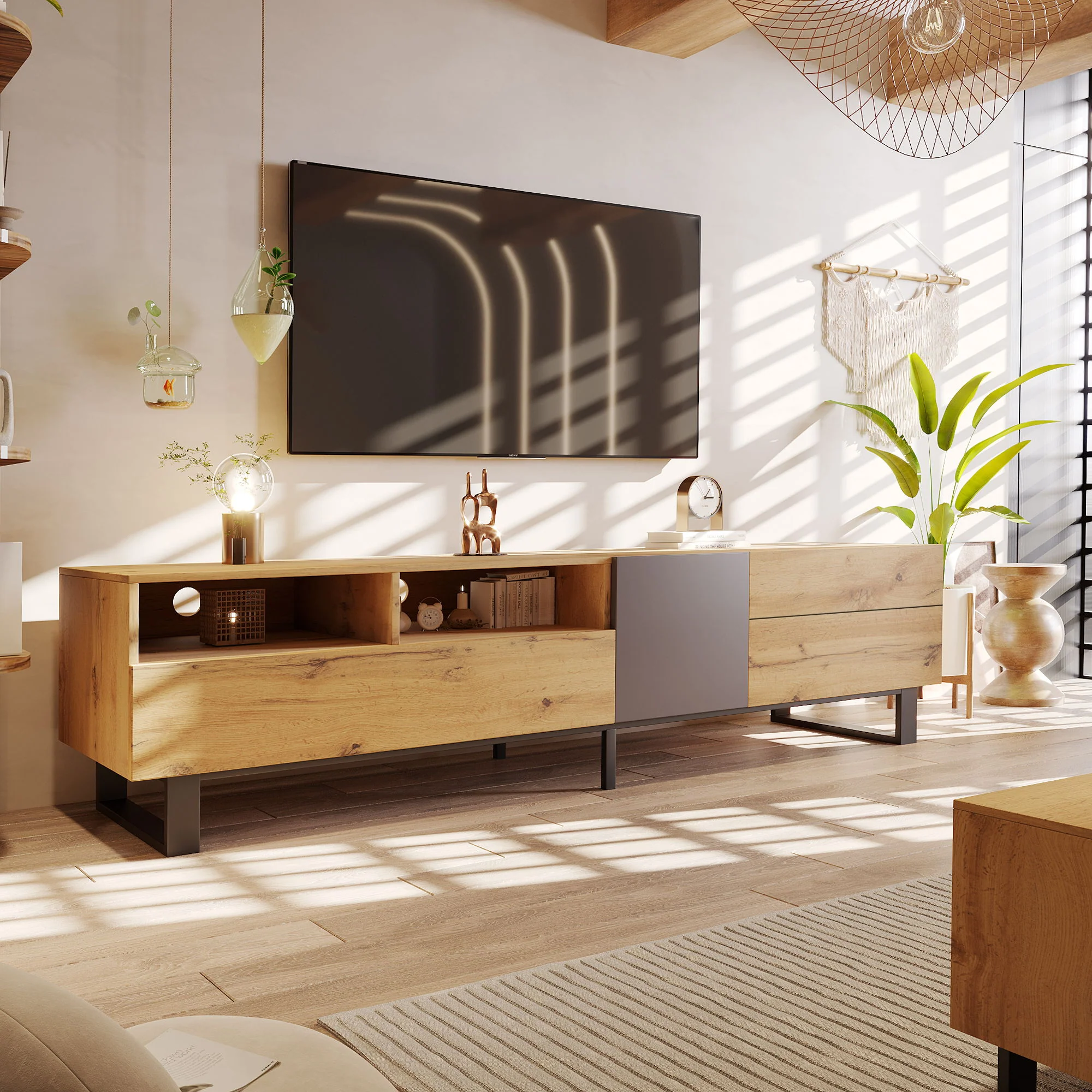 TV Stand For 80'' TV With Double Storage Space, Media Console Table With Drop Down Door - Image 27