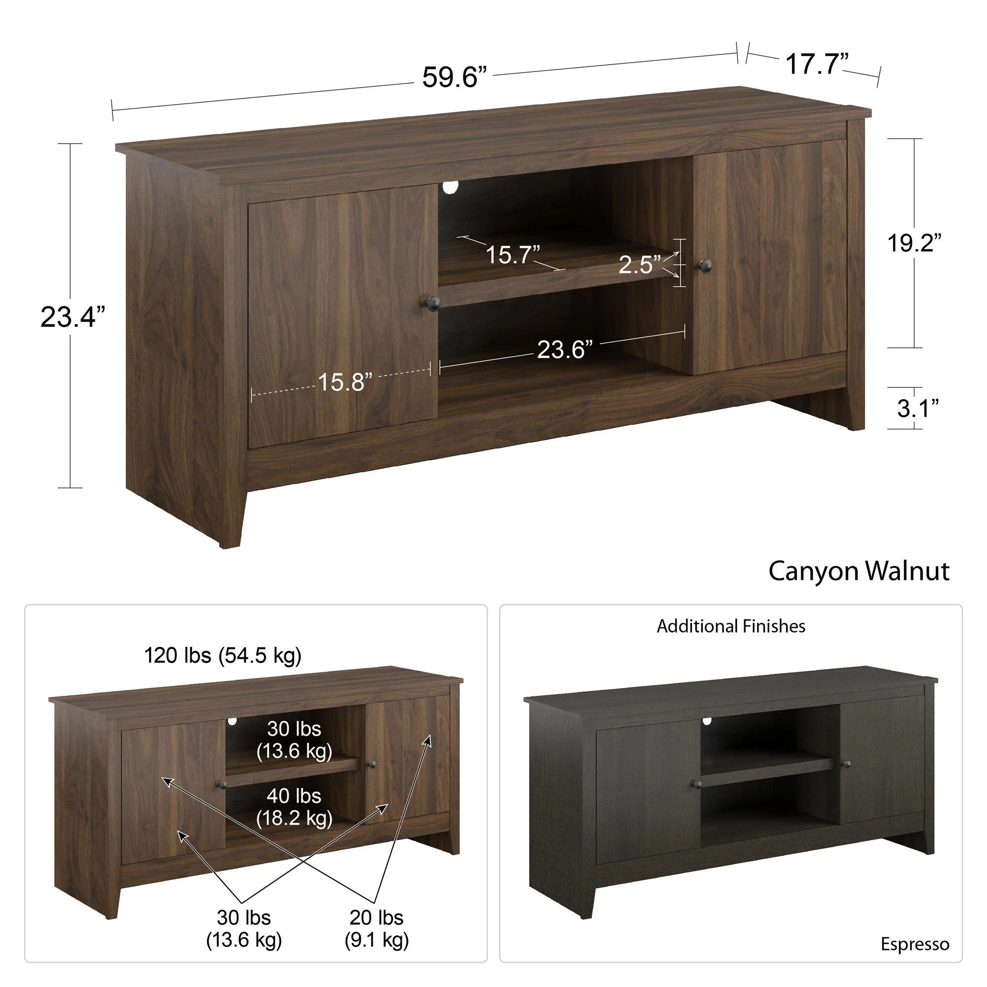 TV Stand For TVs Up To 65" With Open Shelves And Storage Cabinets - Walnut - Image 8