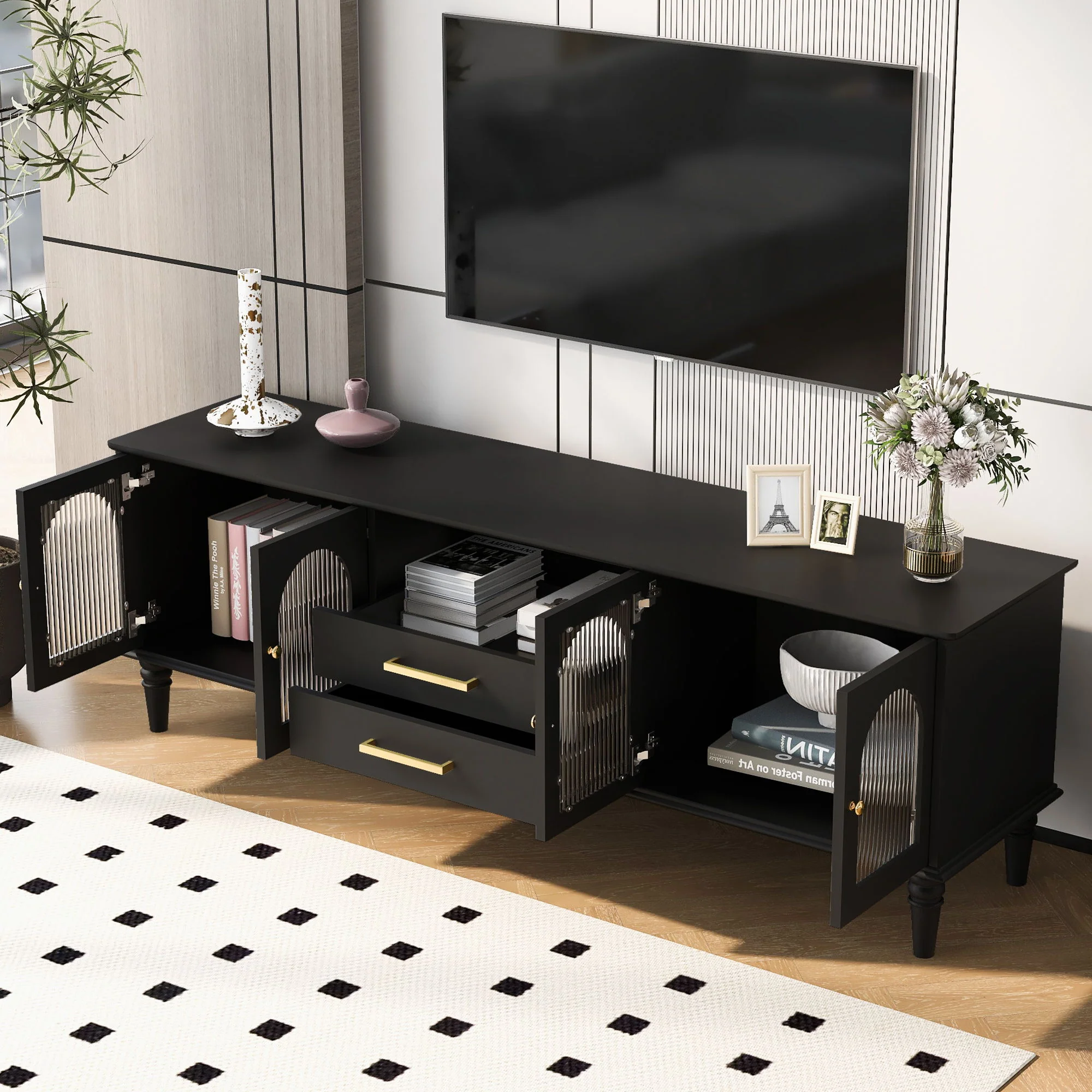 TV Stand For TVs Up To 75", Entertainment Center Media Console For Living Room - Black - Image 6