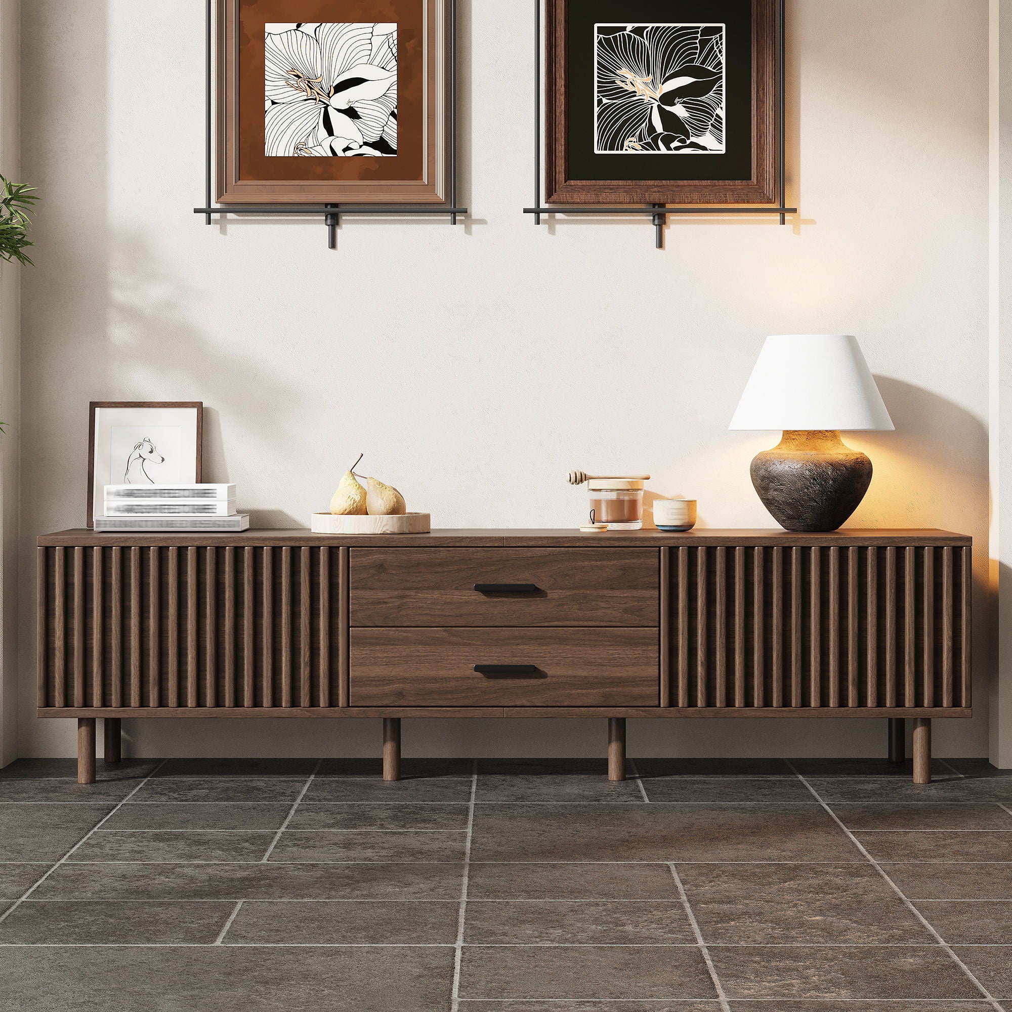TV Stand For TVs Up To 80", Media Entertainment Center With Ample Storage - Dark Brown - Image 7
