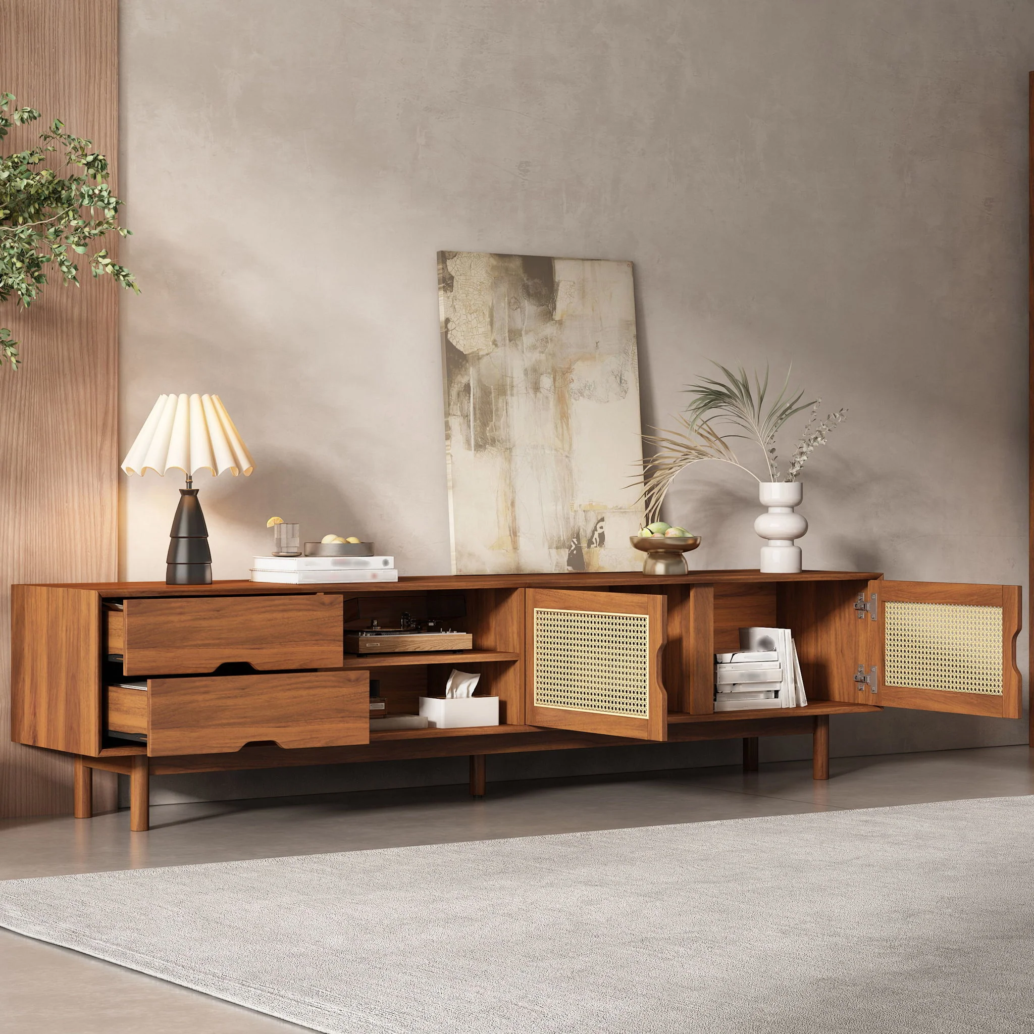 TV Stand For TVs Up To 85", Media Console With 2 Drawers - Walnut - Image 7