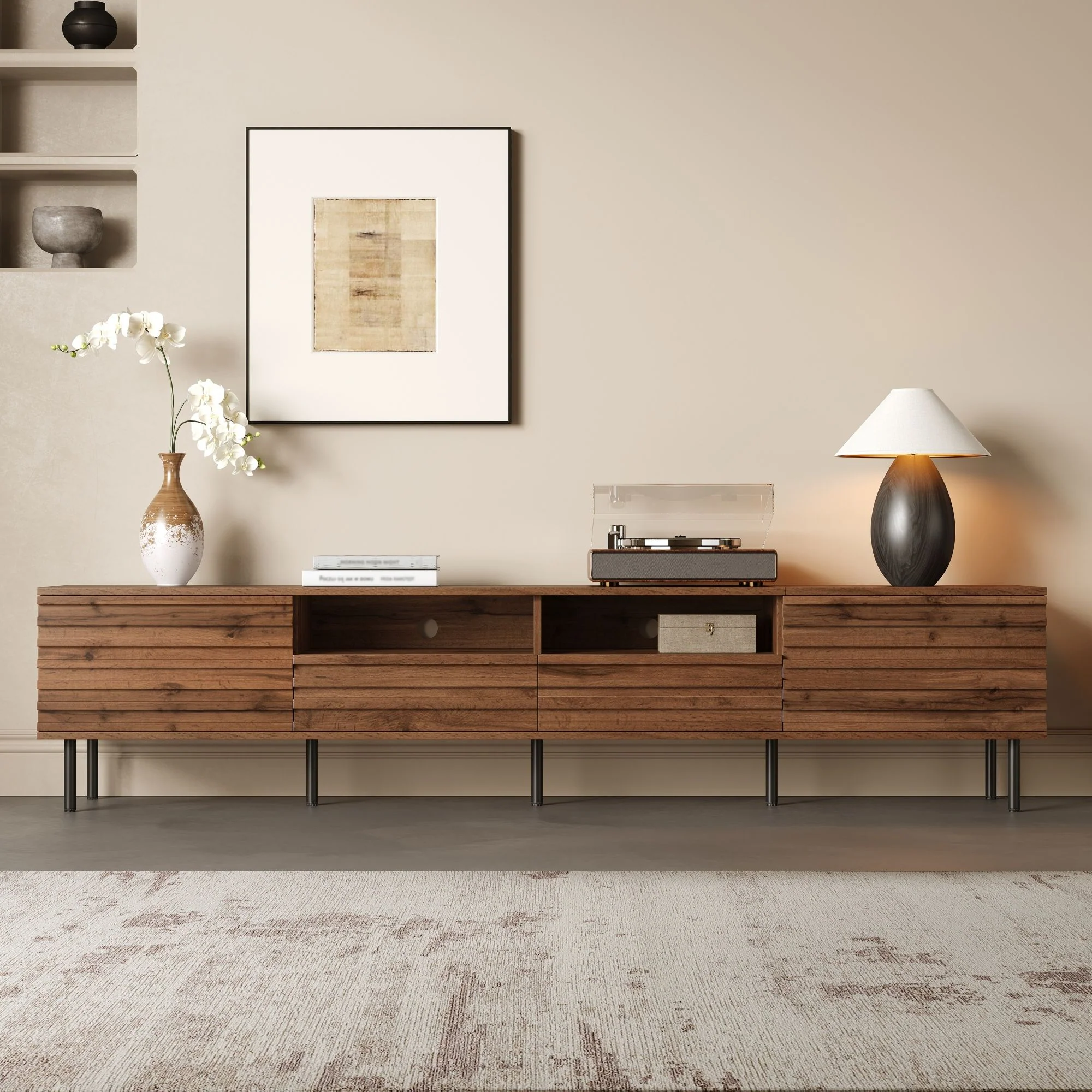 TV Stand For TVs Up To 85" With Closed Storage, Soft Closing Hinges - Walnut - Image 6