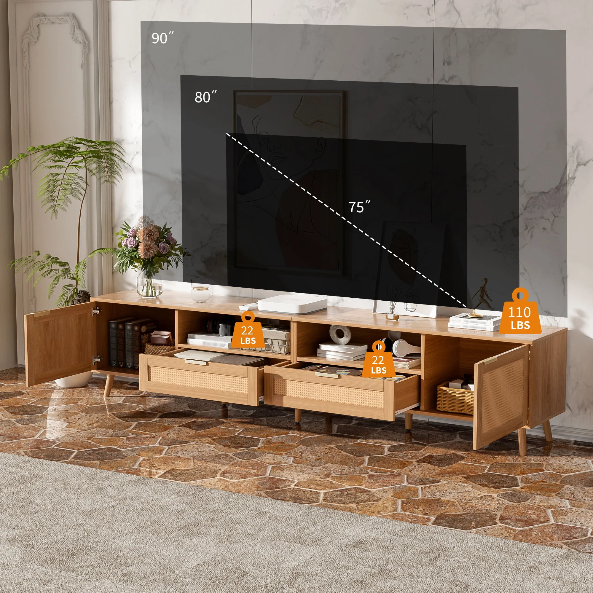TV Stand, Media Console With Cable Management - Image 9