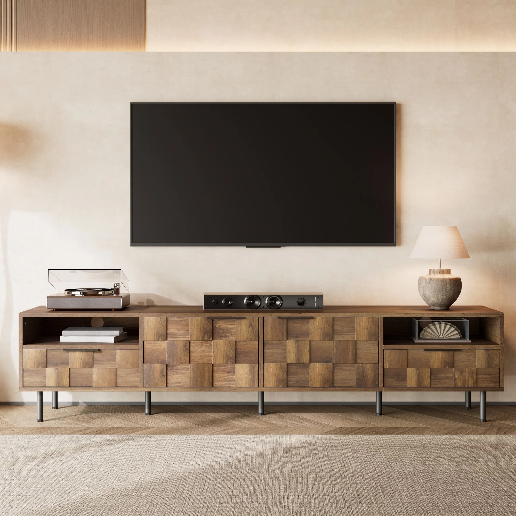 TV Stand With 2 Drawers, Media Console Table For TVs Up To 85'' - Natural - Image 7