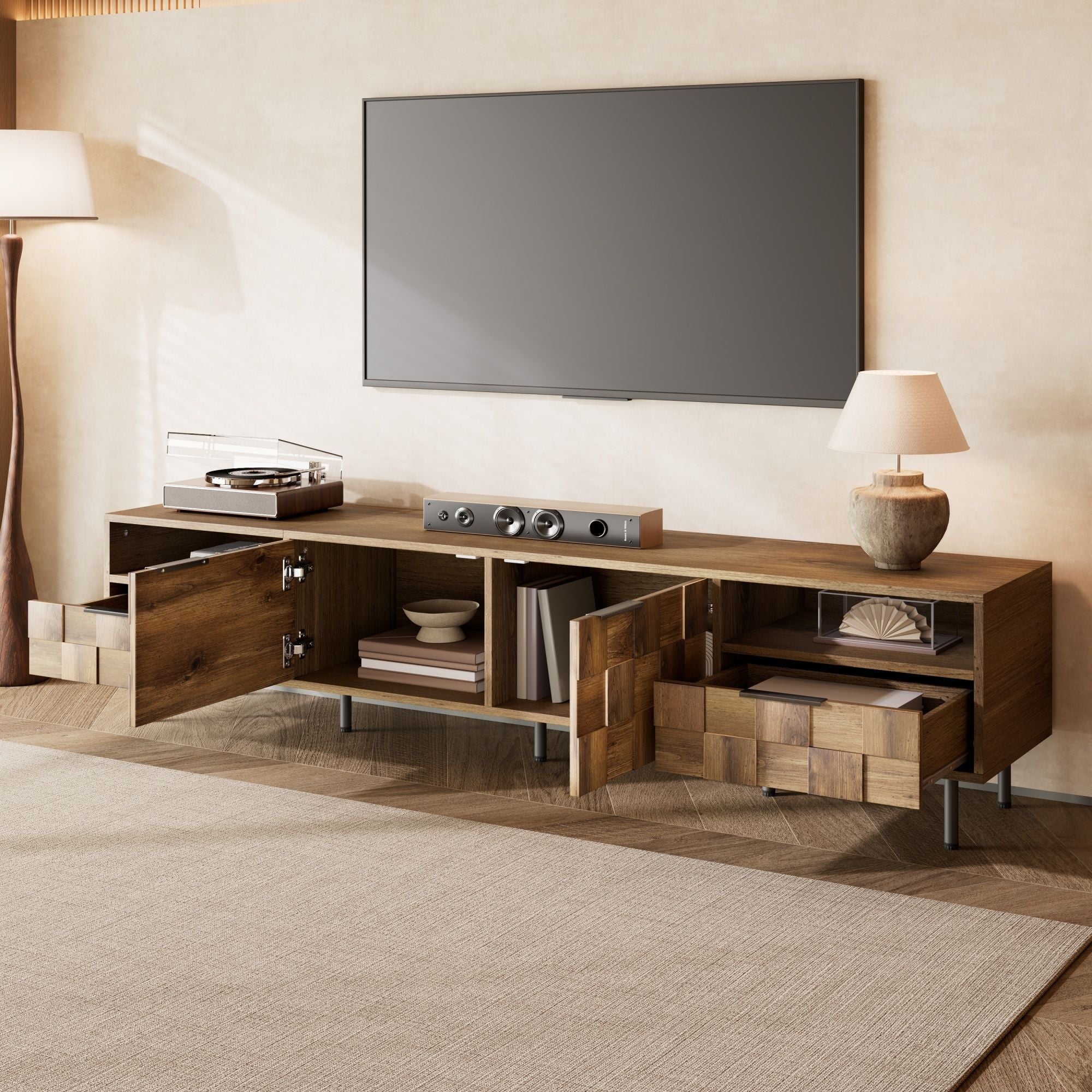 TV Stand With 2 Drawers, Media Console Table For TVs Up To 85'' - Natural - Image 8