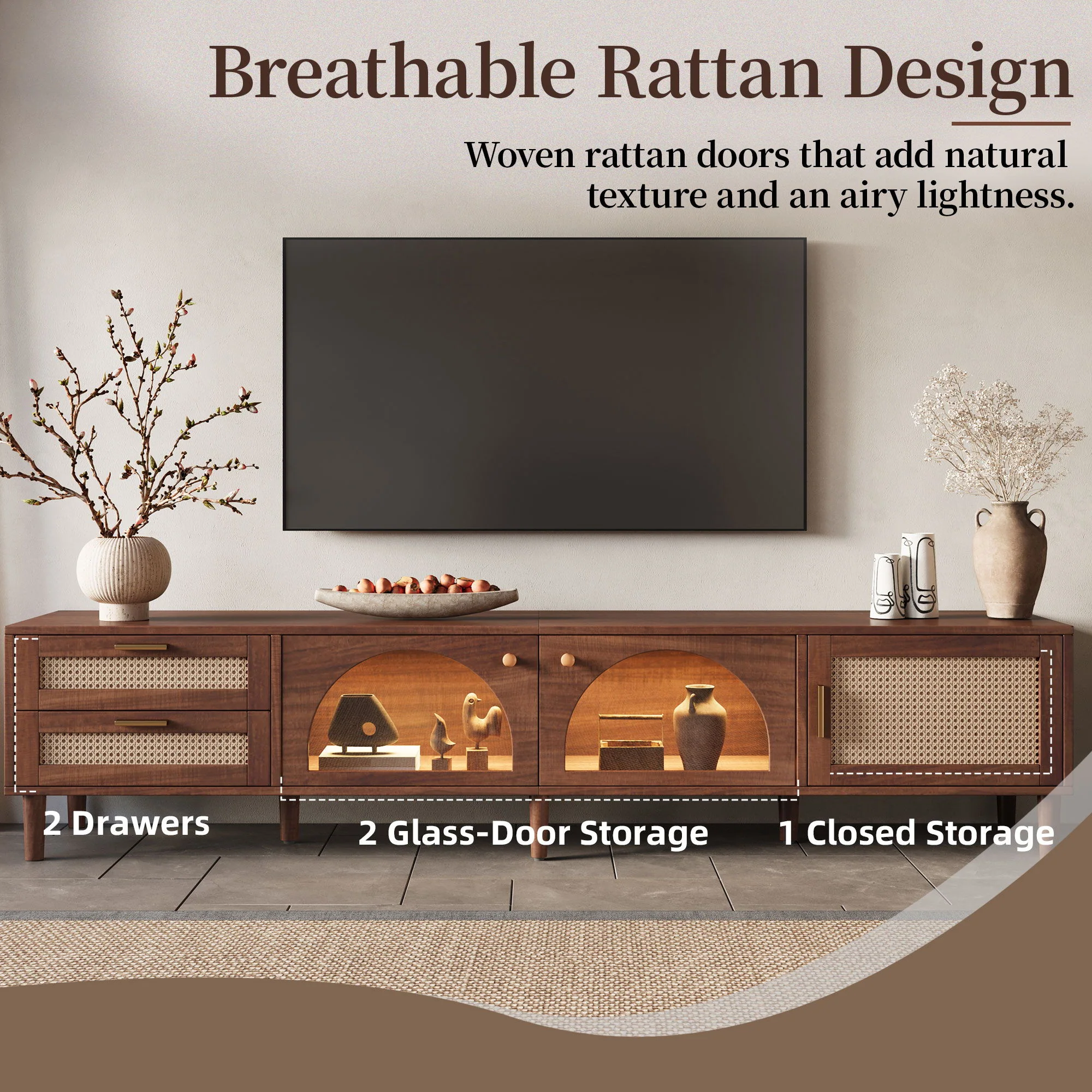 TV Stand With App-Controlled LED Lights, 2 Drawers & Door Storage - Image 19