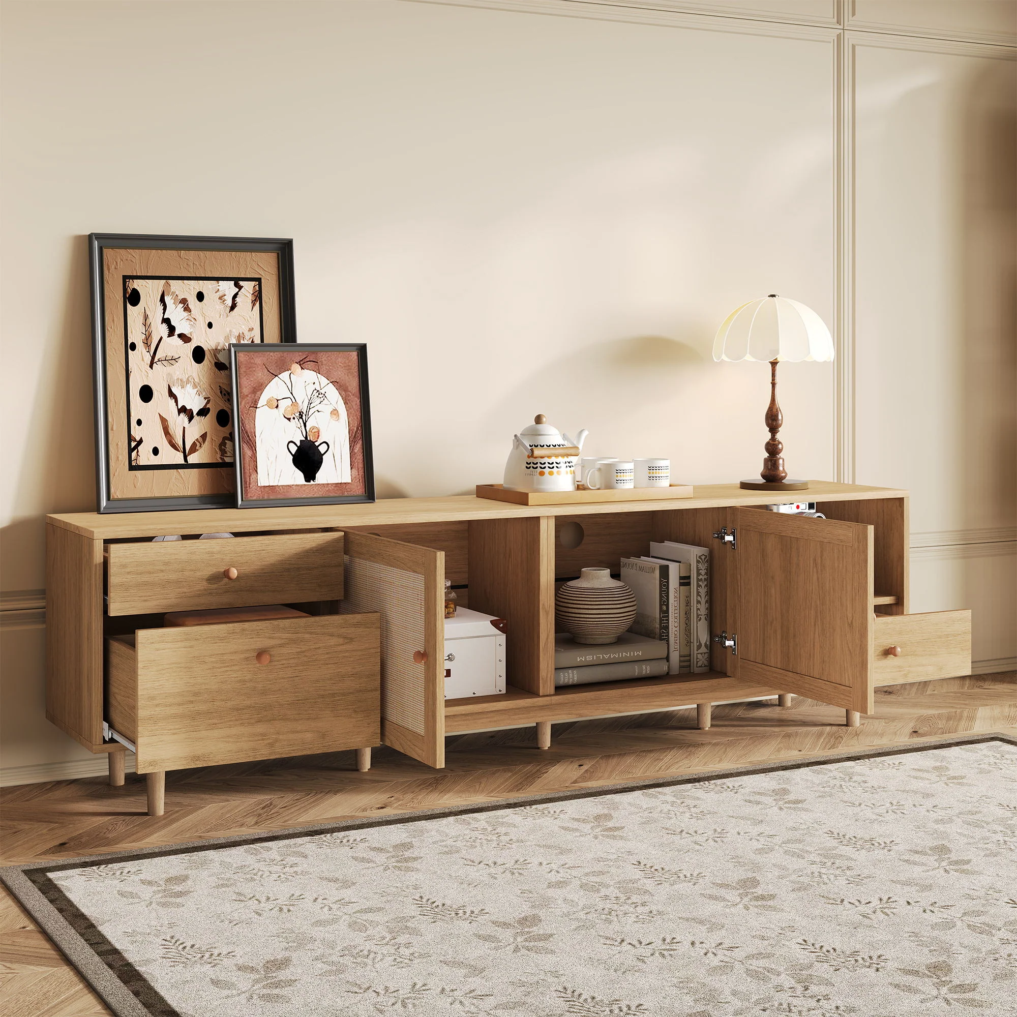 TV Stand With Doors - Natural - Image 5