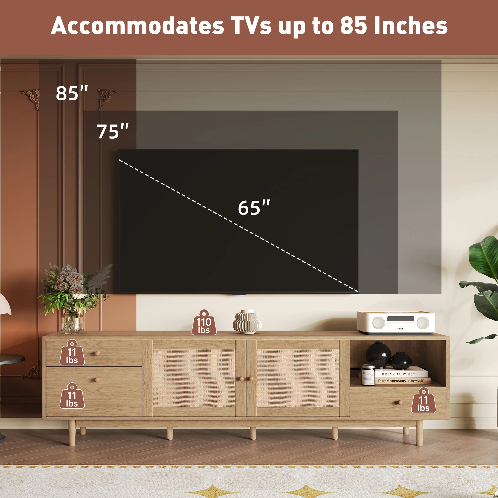 TV Stand With Doors - Natural - Image 9