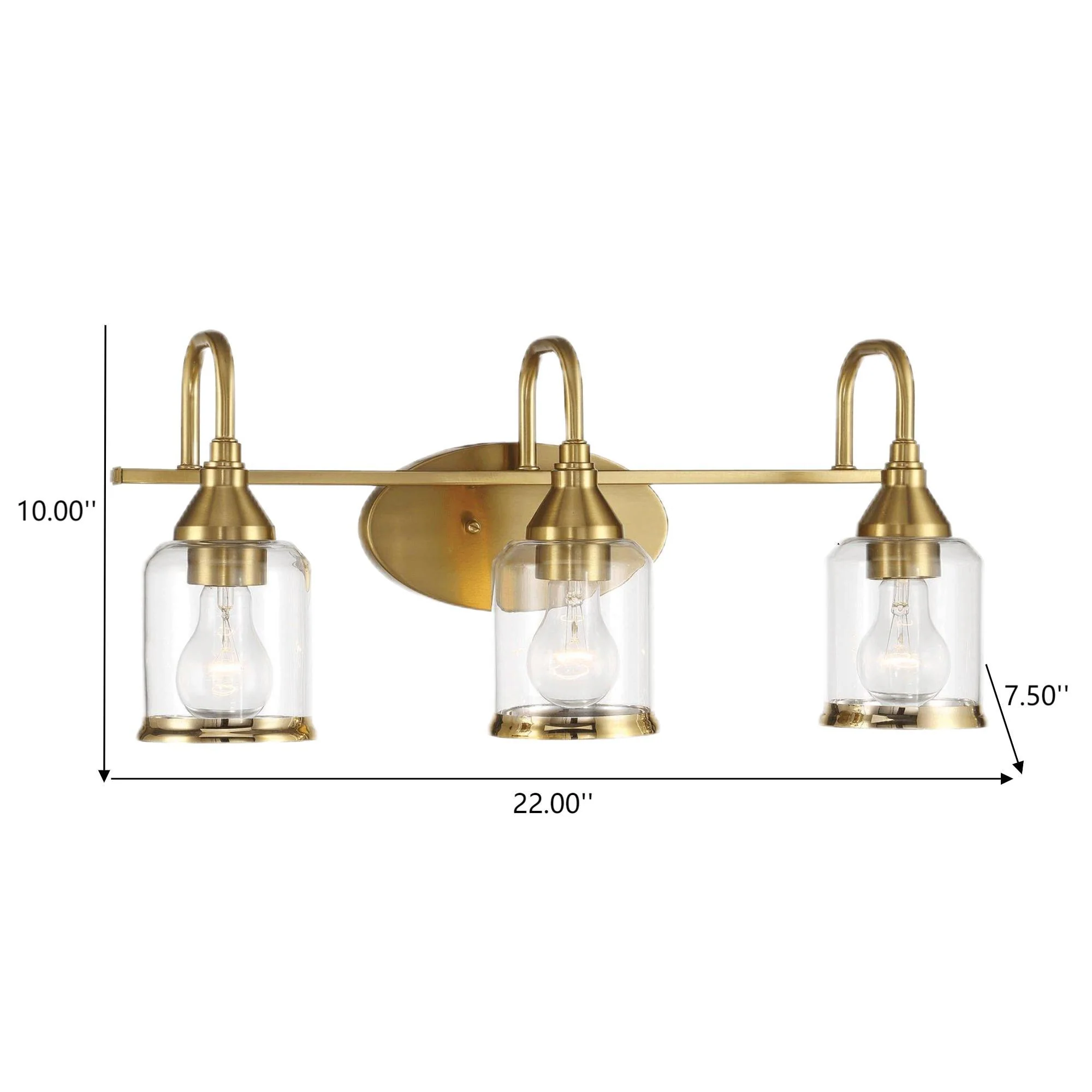 3 Lights Brush Vanity Light - Clear / Gold - Image 9
