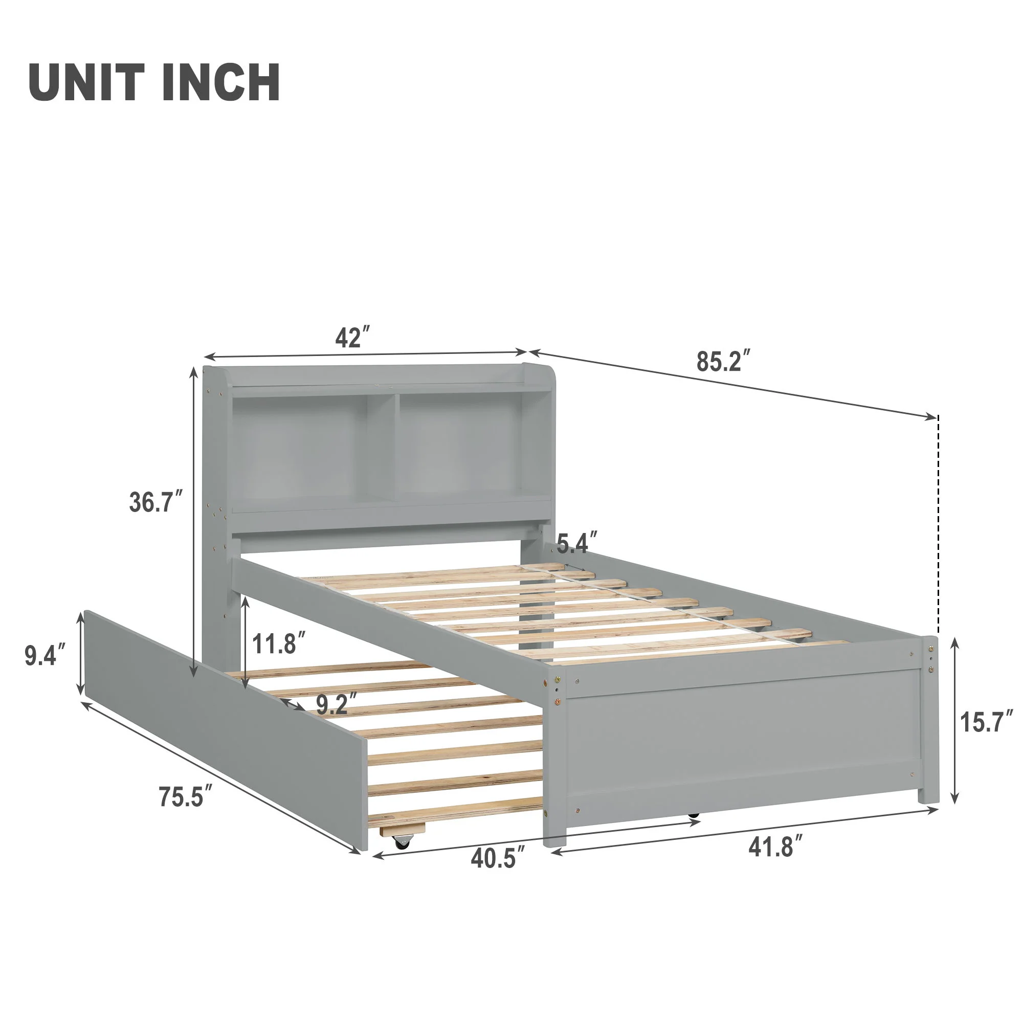 Twin Bed With Trundle, Bookcase - Image 11