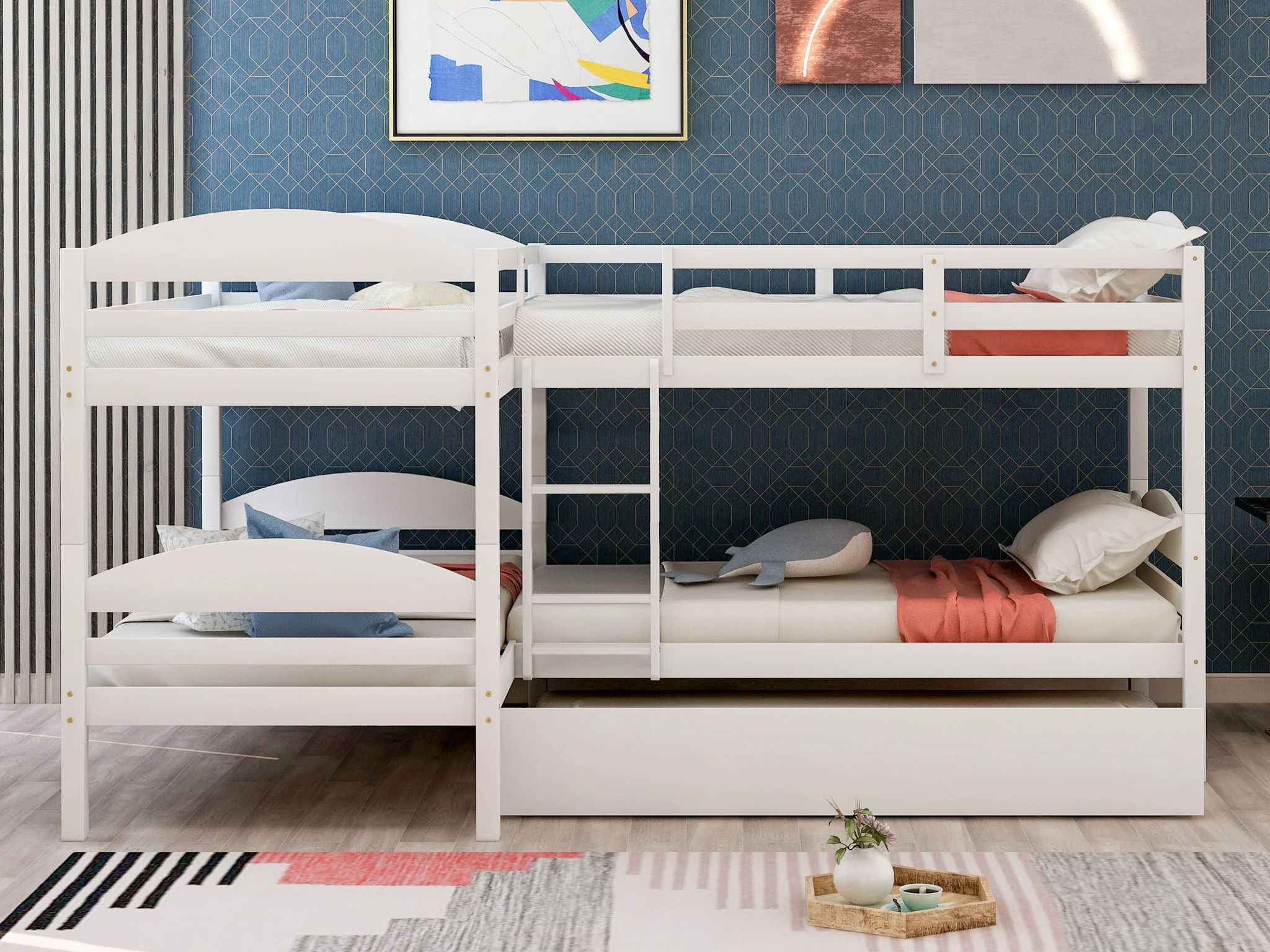 Twin L-Shaped Bunk Bed With Trundle - White - Image 7