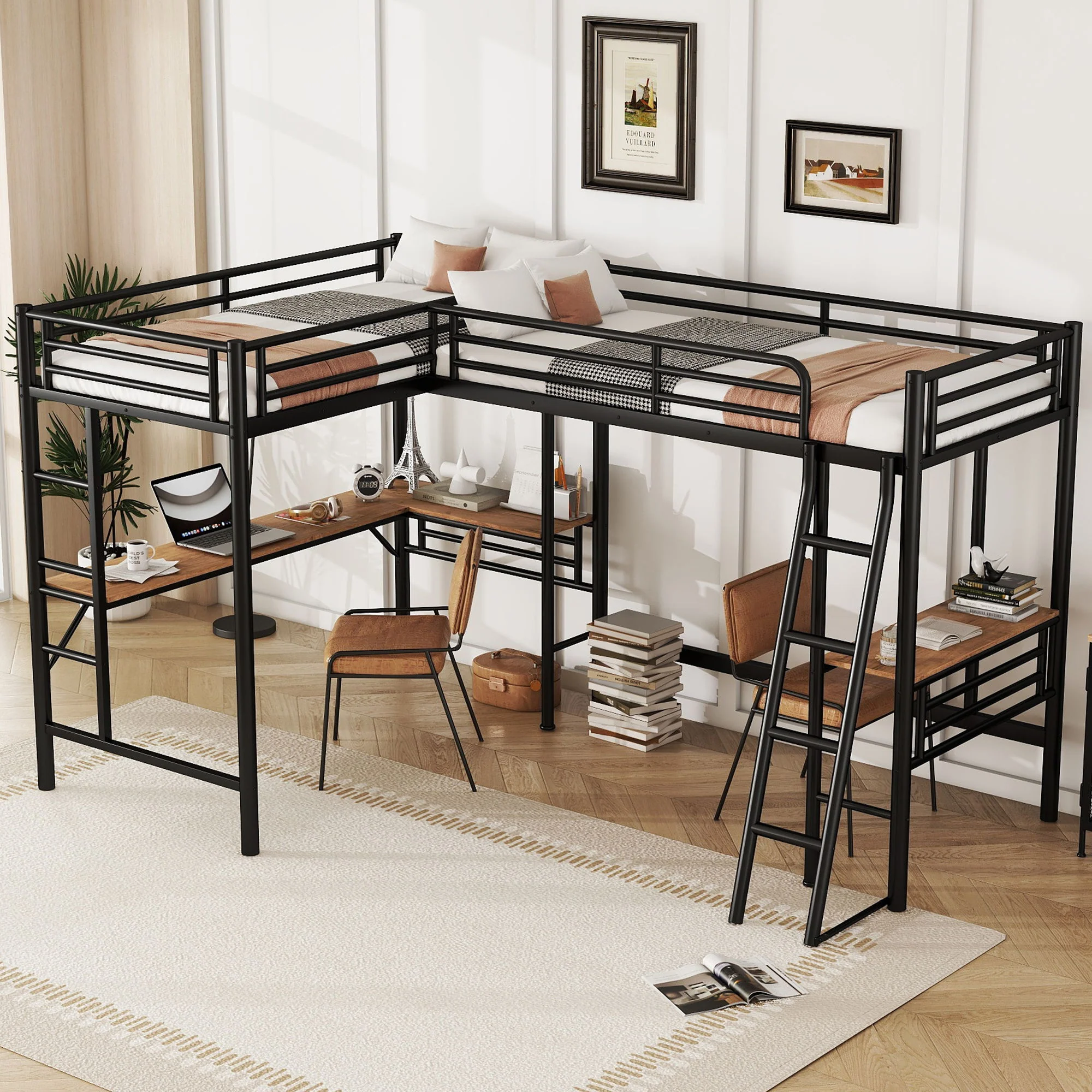 Twin Loft Bed With 2 Built In Desks, Mission Style - Black - Image 9
