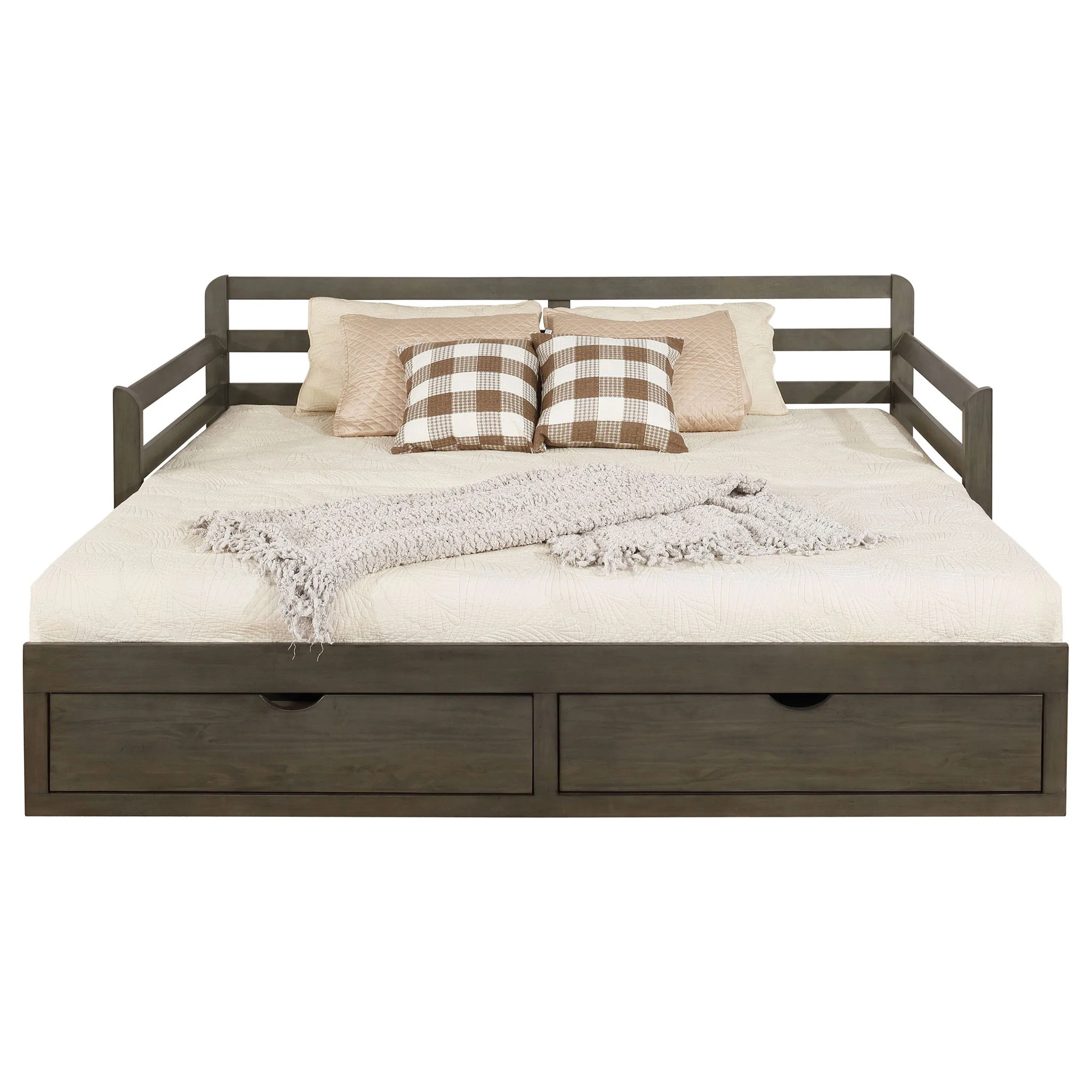 Twin Long 2 Drawer Daybed With Extendable Trundle, Storage Drawers, Fits Standard Mattress - Gray - Image 5