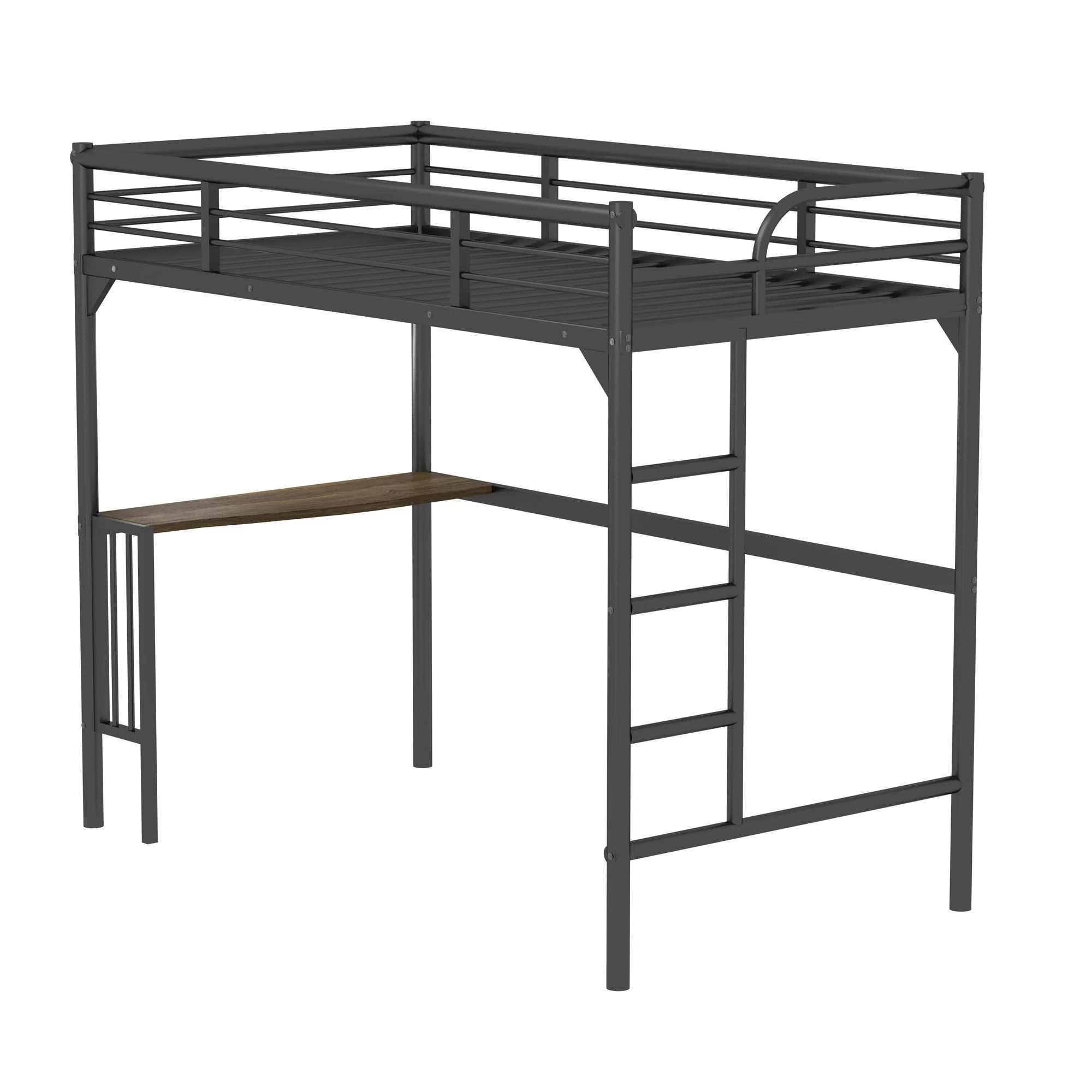 Twin Metal Loft Bed With Desk, Ladder And Guardrails, Bookdesk Under Bed - Black - Image 3