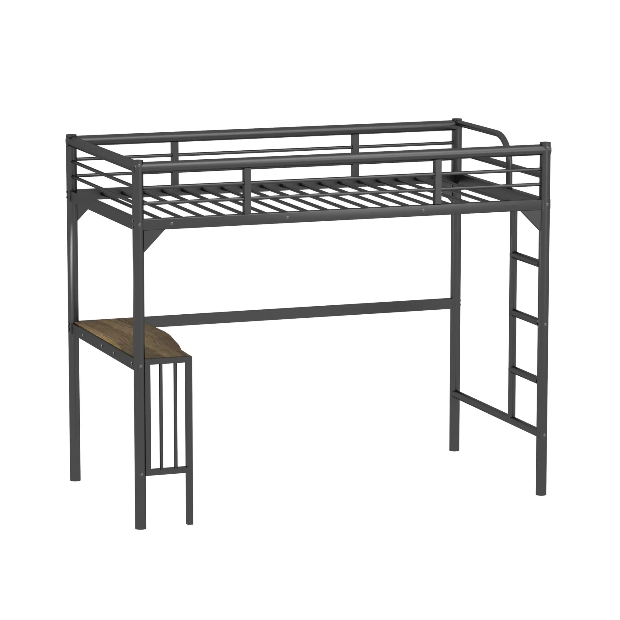 Twin Metal Loft Bed With Desk, Ladder And Guardrails, Bookdesk Under Bed - Black - Image 8