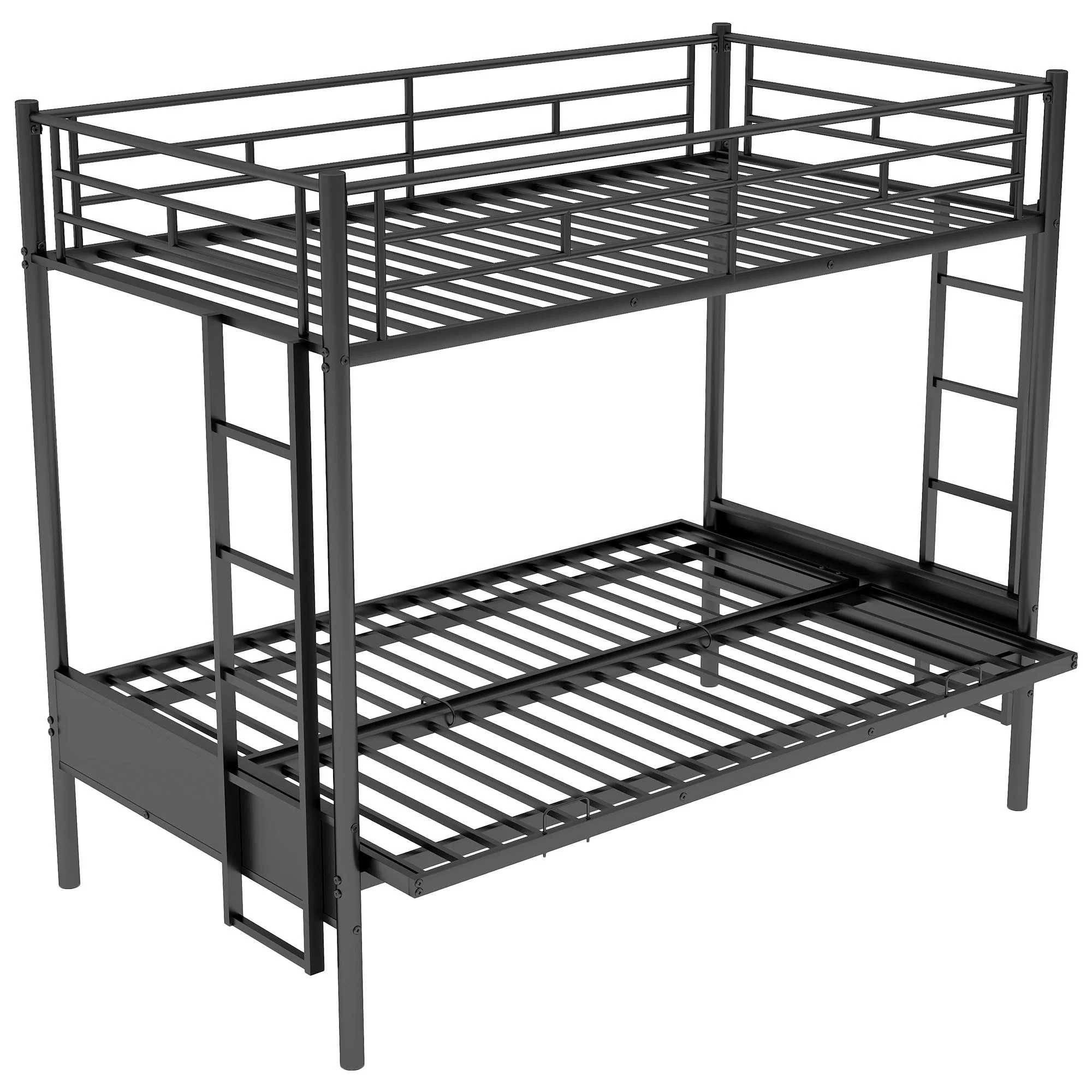Twin Over Full Bunk Bed, Multifunction - Black - Image 5