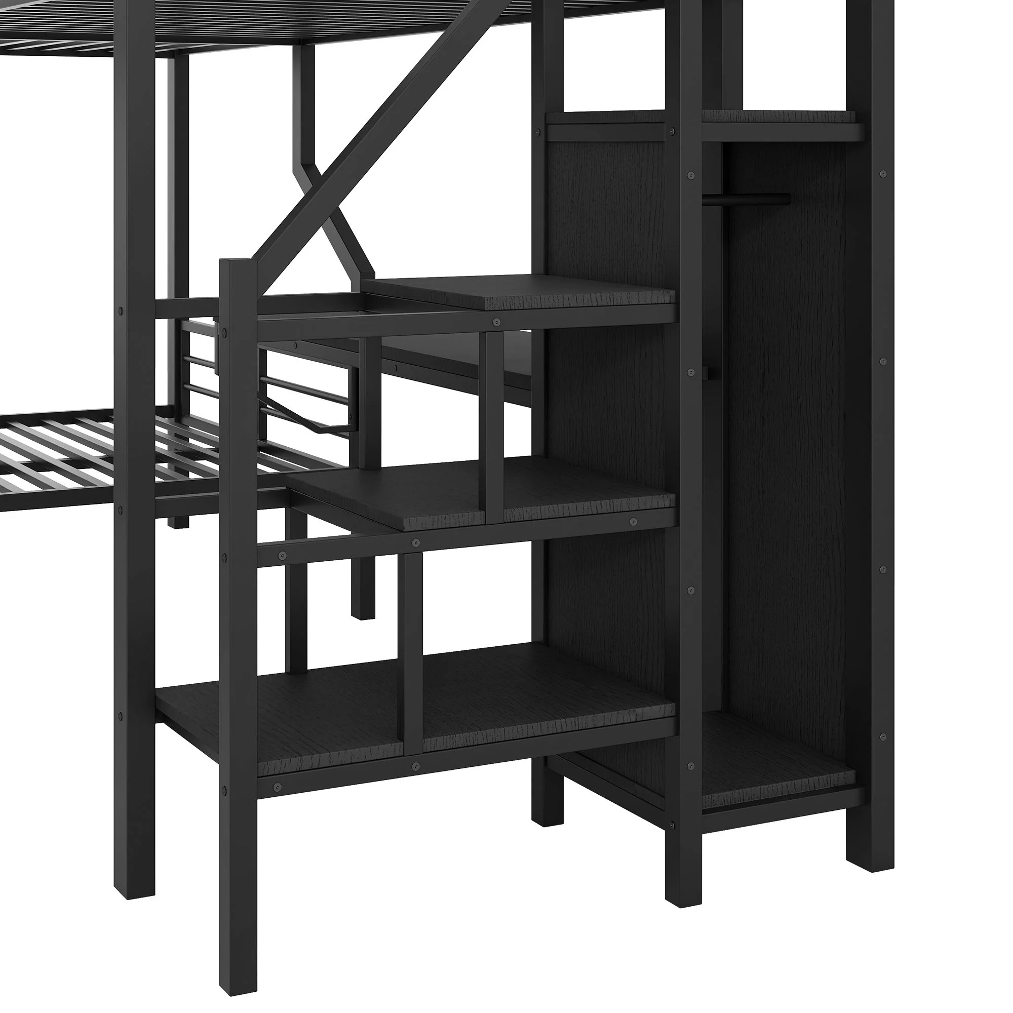 Twin Over Full L Shaped Bunk & Loft Bed With Built-In Wardrobe, Desk, And USB Ports - Black - Image 5