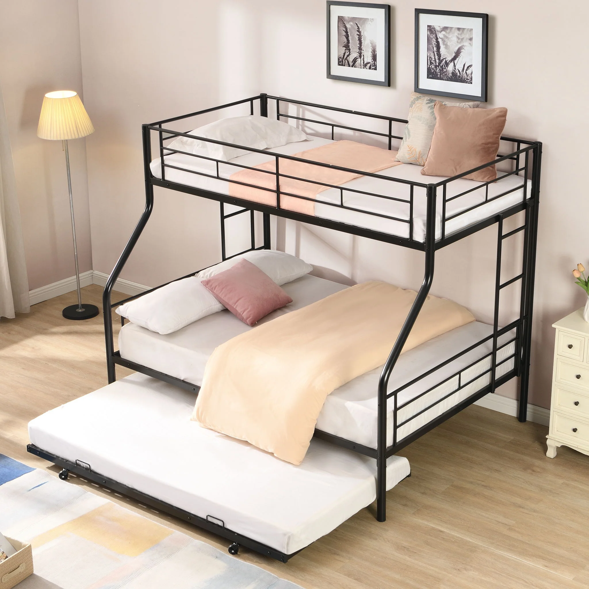 Twin Over Full Modern Metal Bunk Bed With Trundle - Black - Image 9