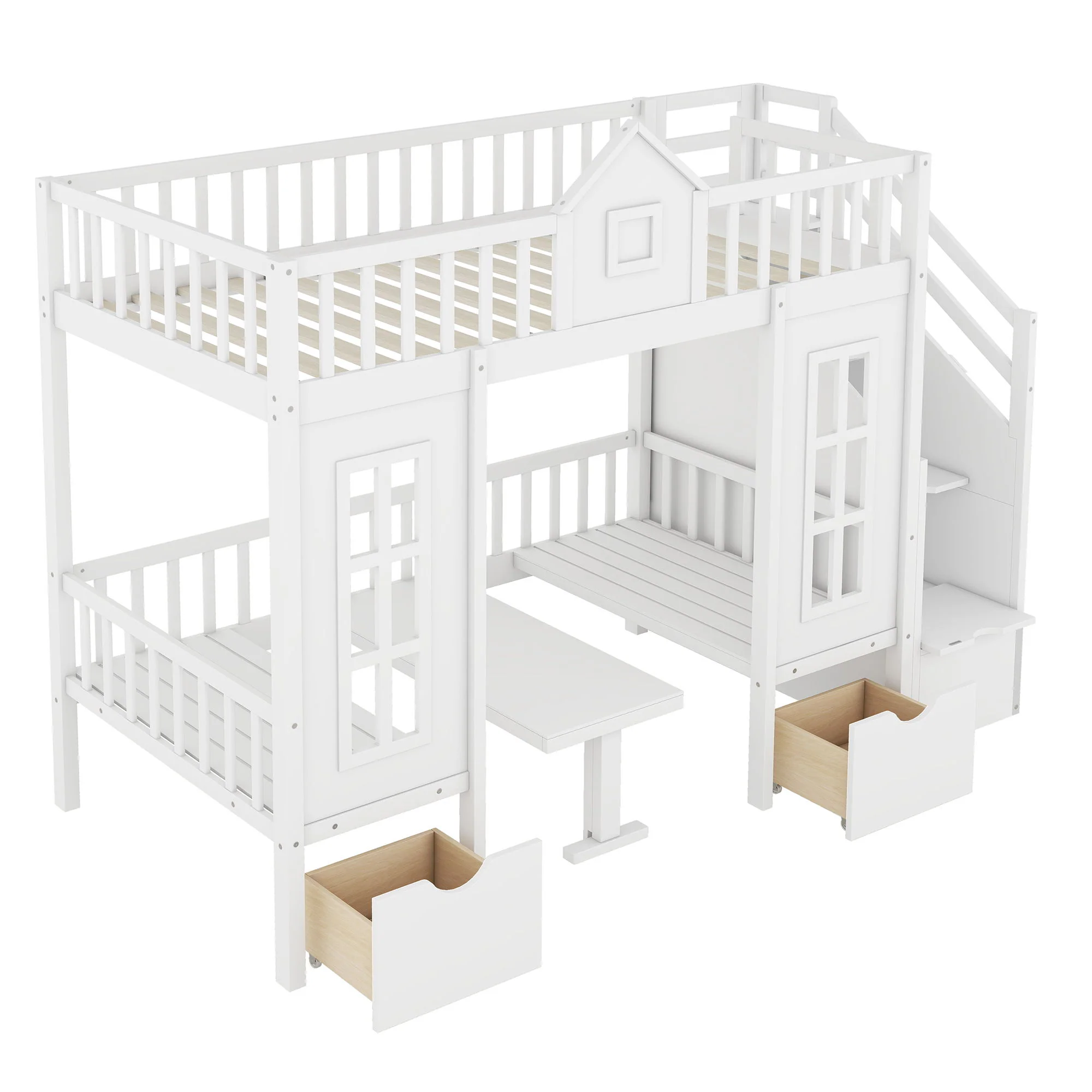 Twin Over Twin Bunk Bed With Changeable Table, Bunk Bed Turn Into Upper Bed And Down Desk - Image 14