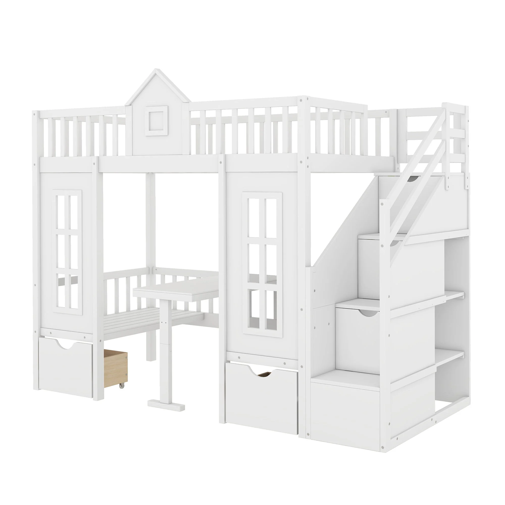 Twin Over Twin Bunk Bed With Changeable Table, Bunk Bed Turn Into Upper Bed And Down Desk - Image 9