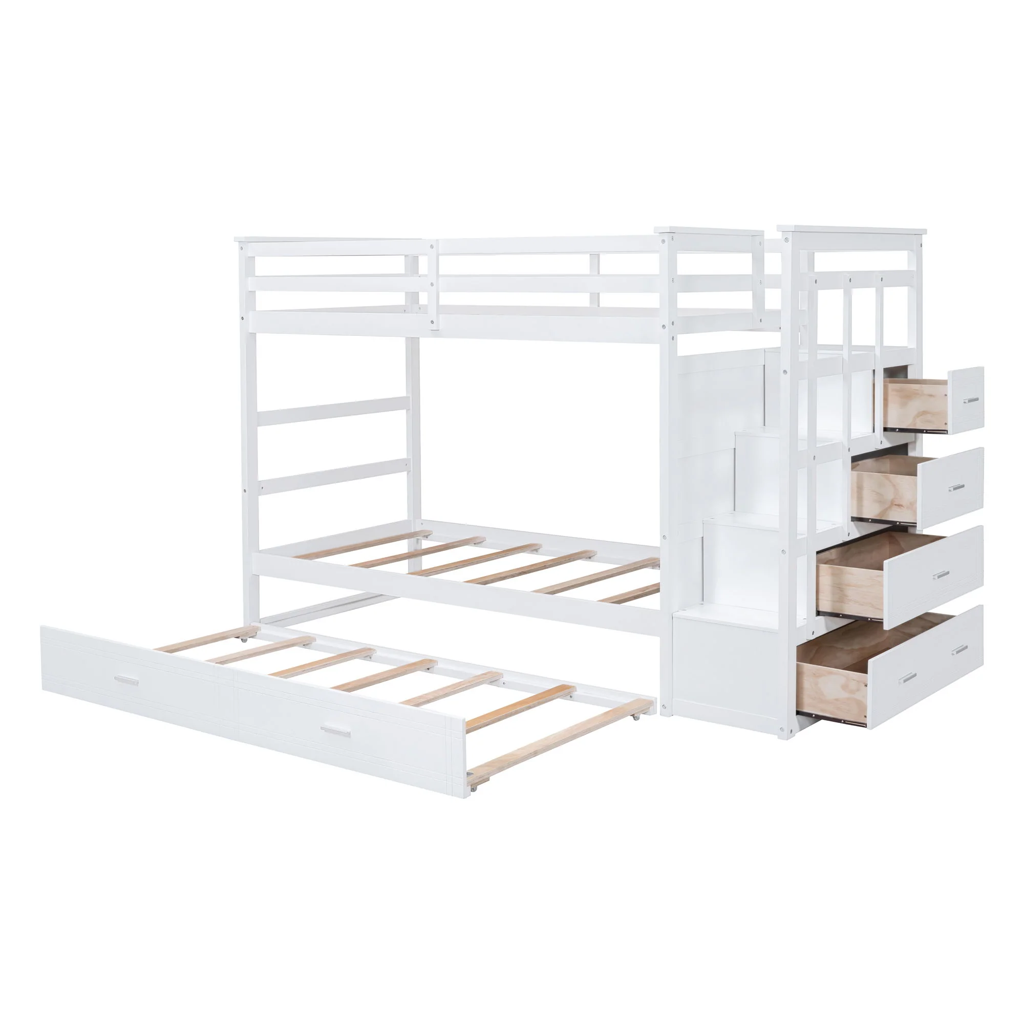 Twin Over Twin Bunk Bed With Trundle And Staircase - White - Image 5