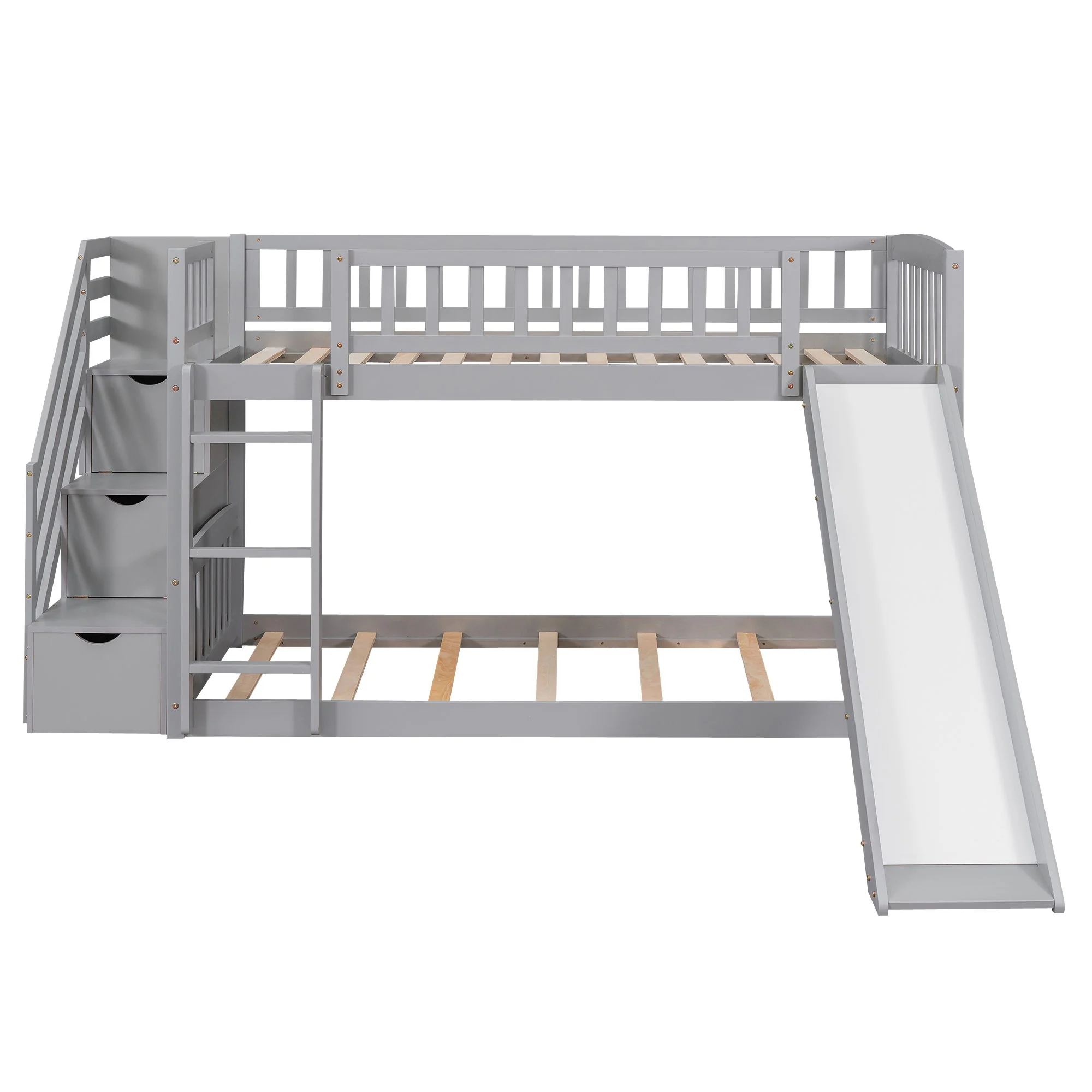 Twin Over Twin Bunk Stairway Bed With 2 Drawers And Slide - Gray - Image 8