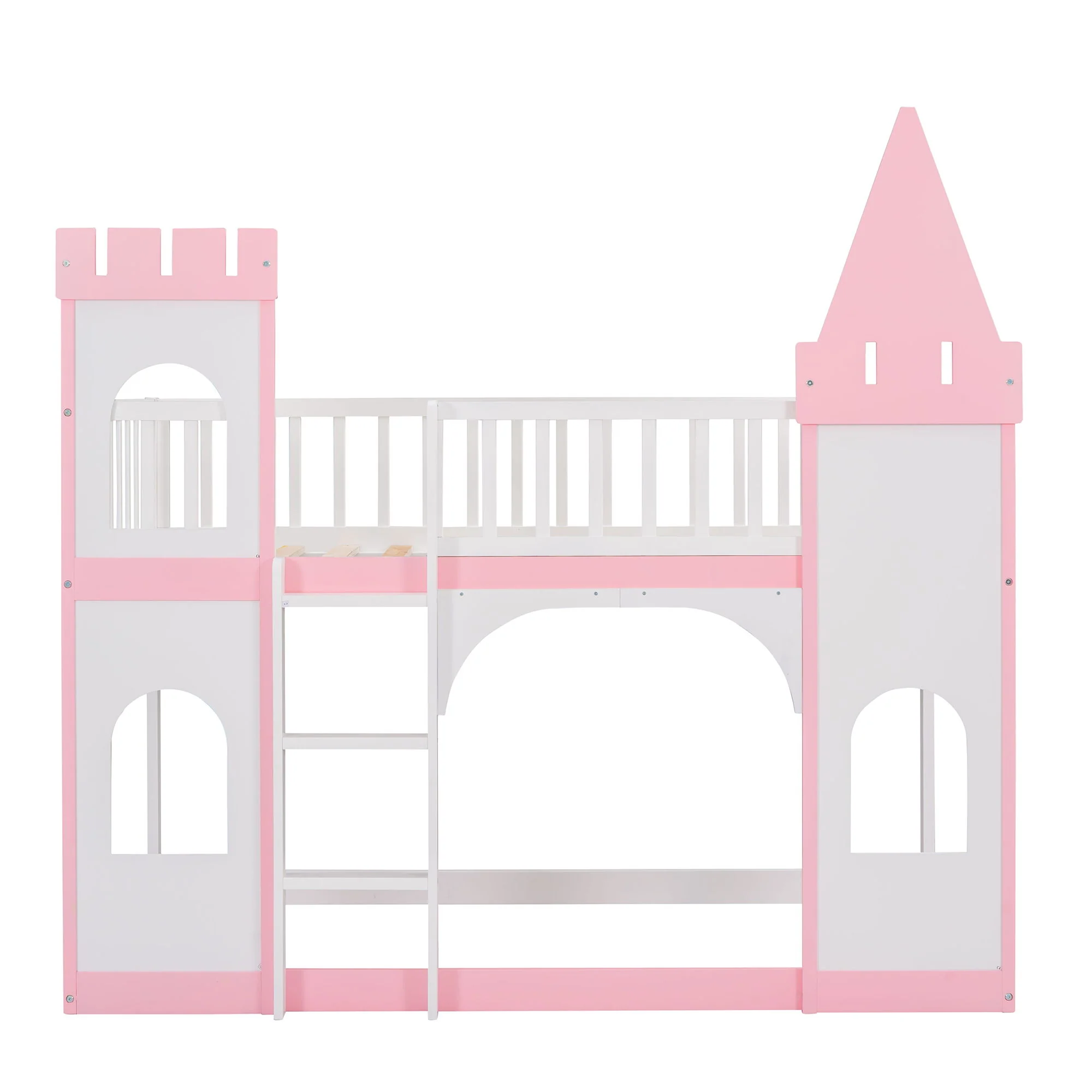 Twin Over Twin Castle Bunk Bed With Ladder - Pink - Image 8