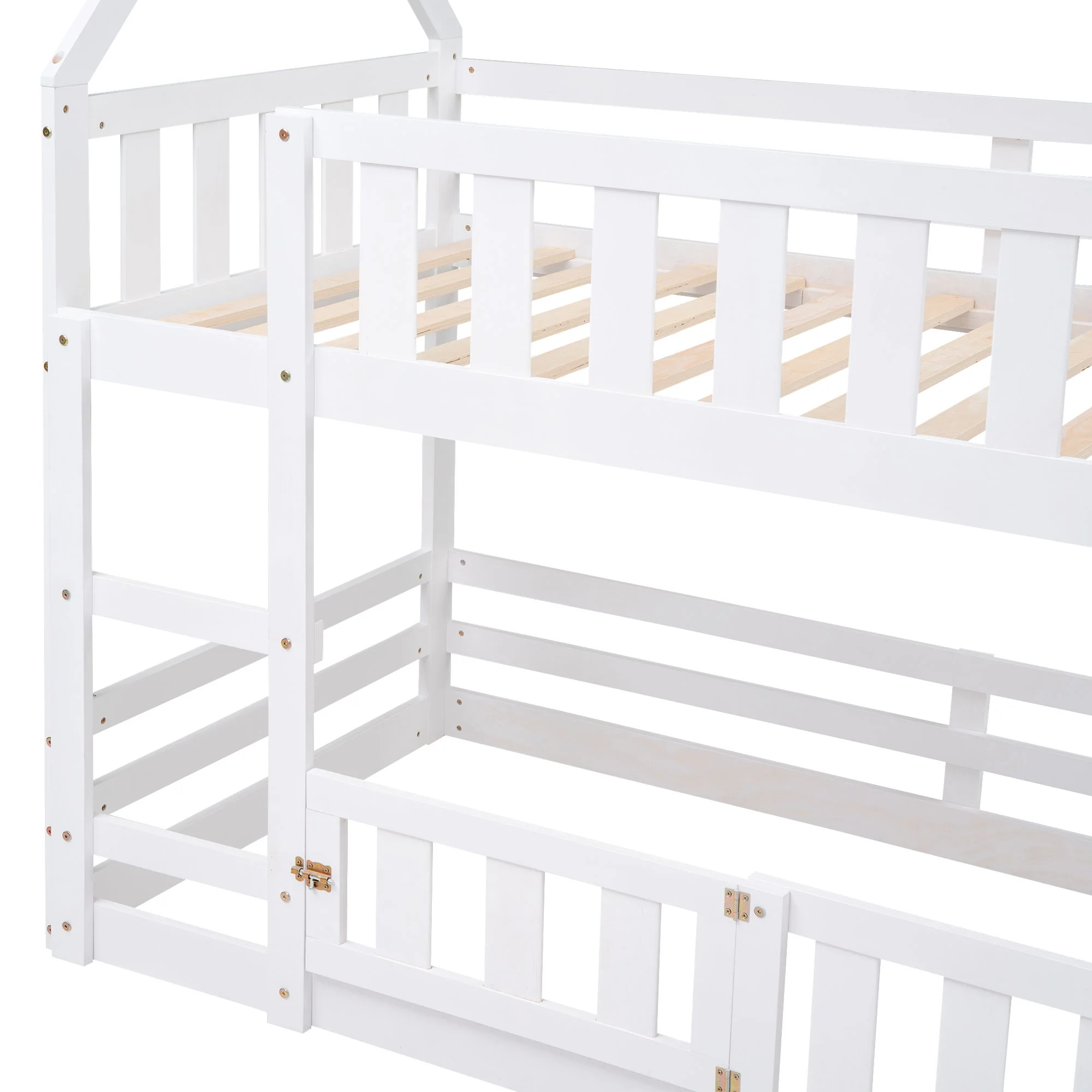 Twin Over Twin House Bunk Bed With Fence And Door - Image 14